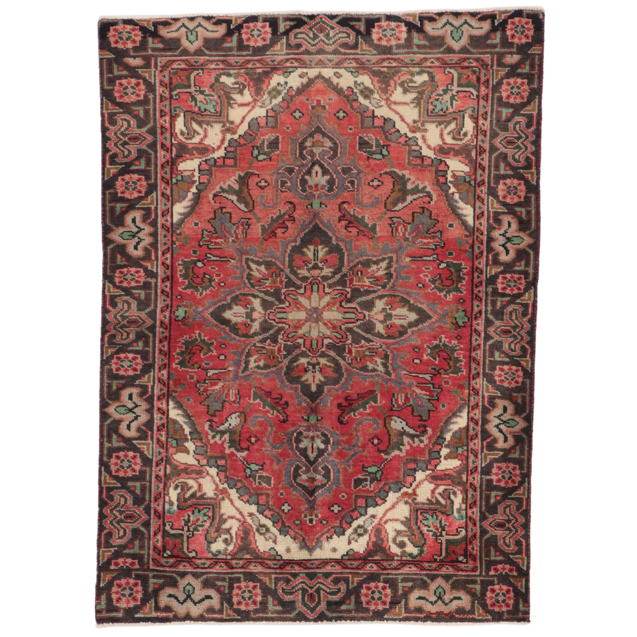 4'7 x 6'3 Hand-Knotted Persian Heriz Area Rug
