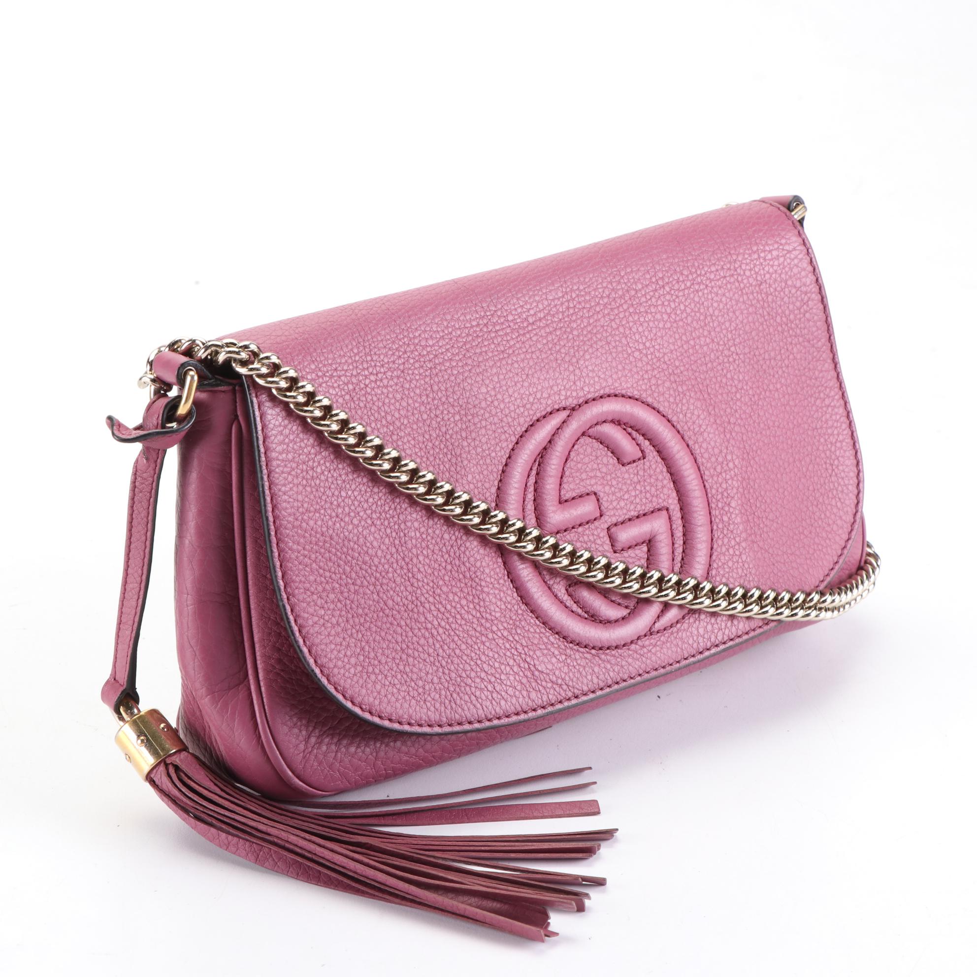 Gucci Medium Soho Flap Crossbody in Grain Leather with Tassel and Chain Strap