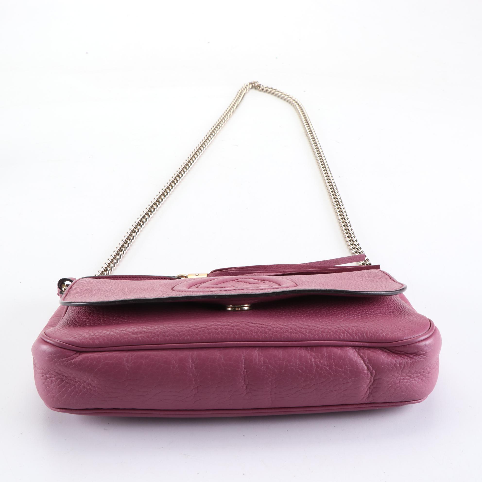 Gucci Medium Soho Flap Crossbody in Grain Leather with Tassel and Chain Strap