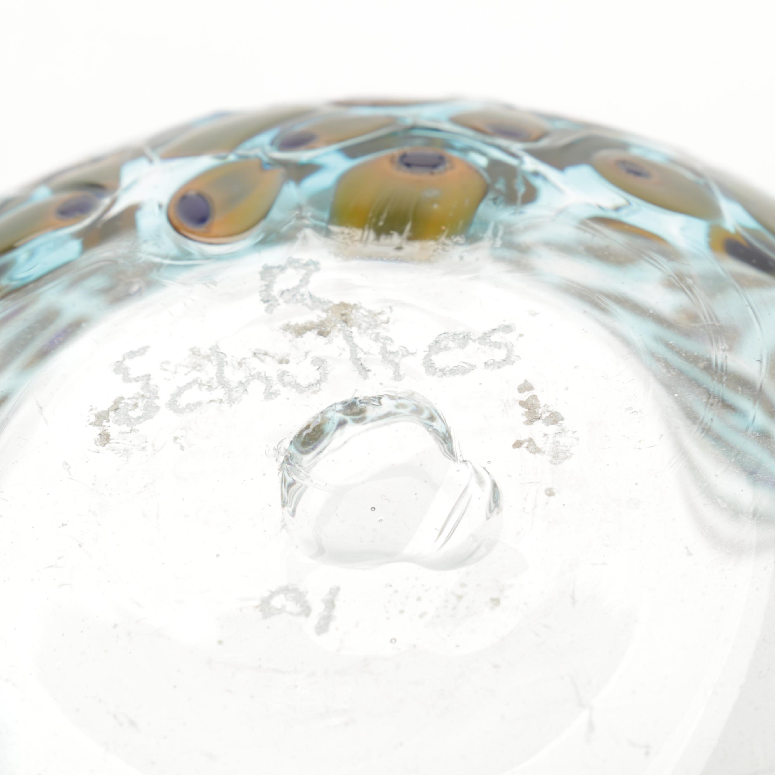 Signed Hand-Blown Art Glass Confetti Bowl and Trailing Vase