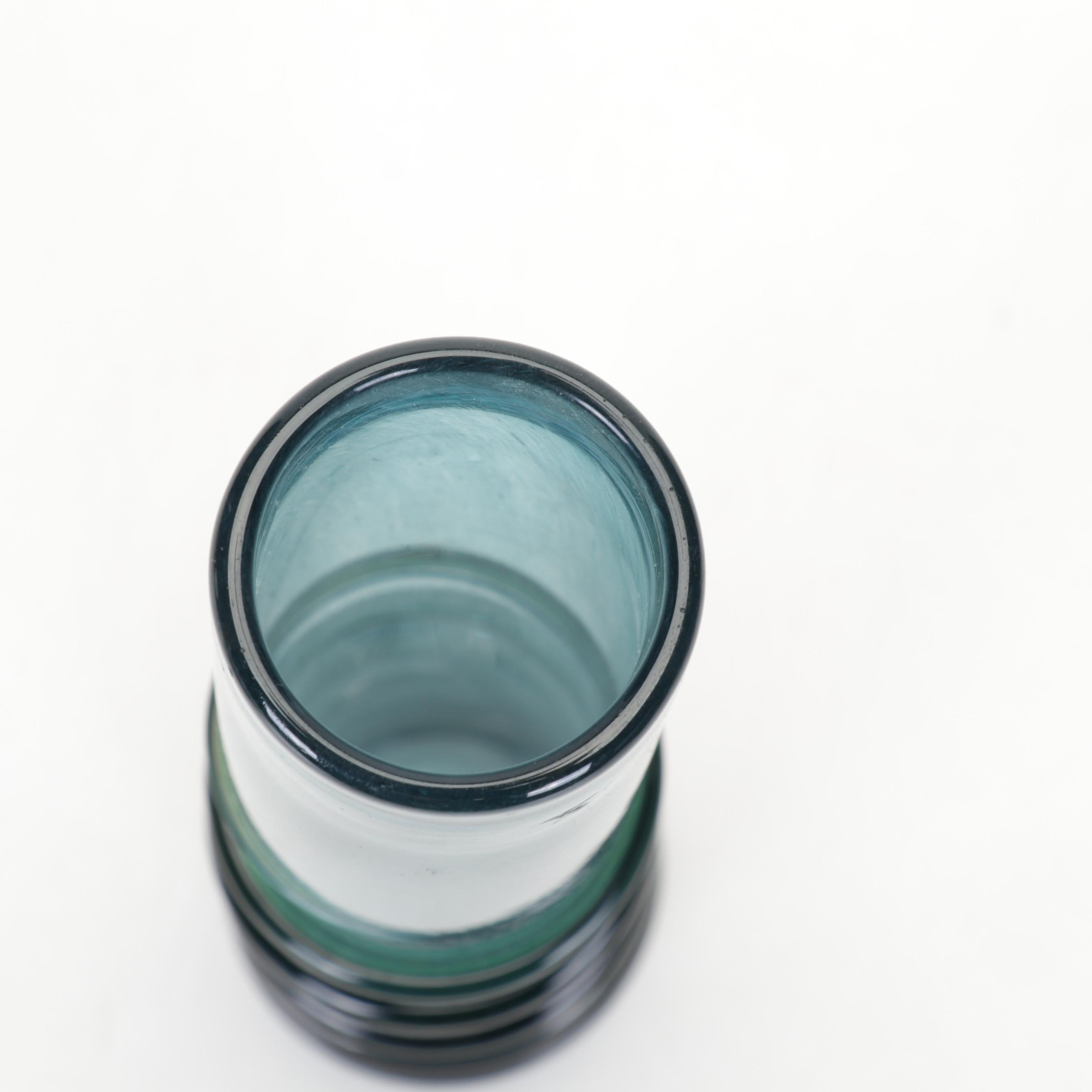 Signed Hand-Blown Art Glass Confetti Bowl and Trailing Vase