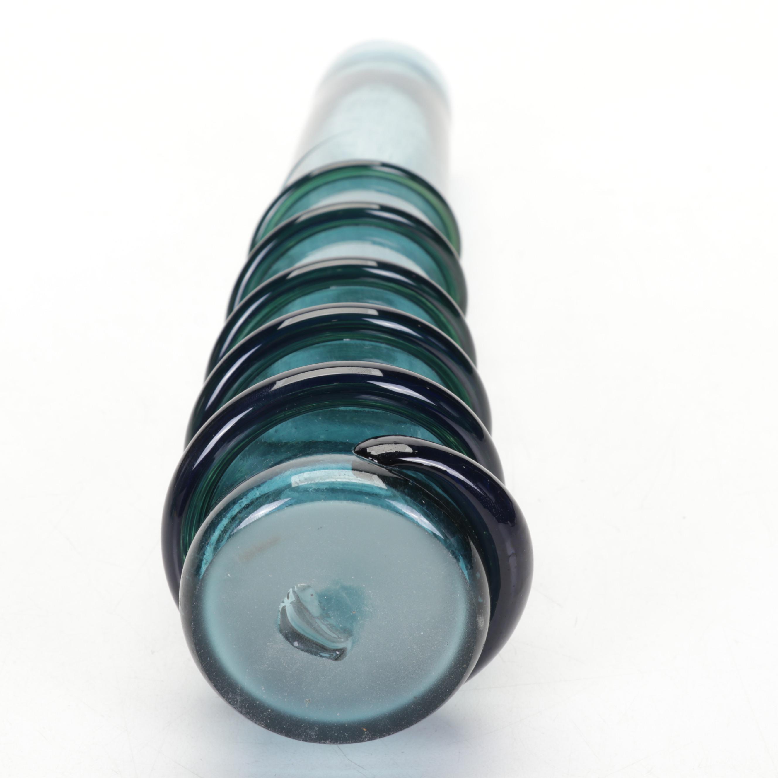 Signed Hand-Blown Art Glass Confetti Bowl and Trailing Vase