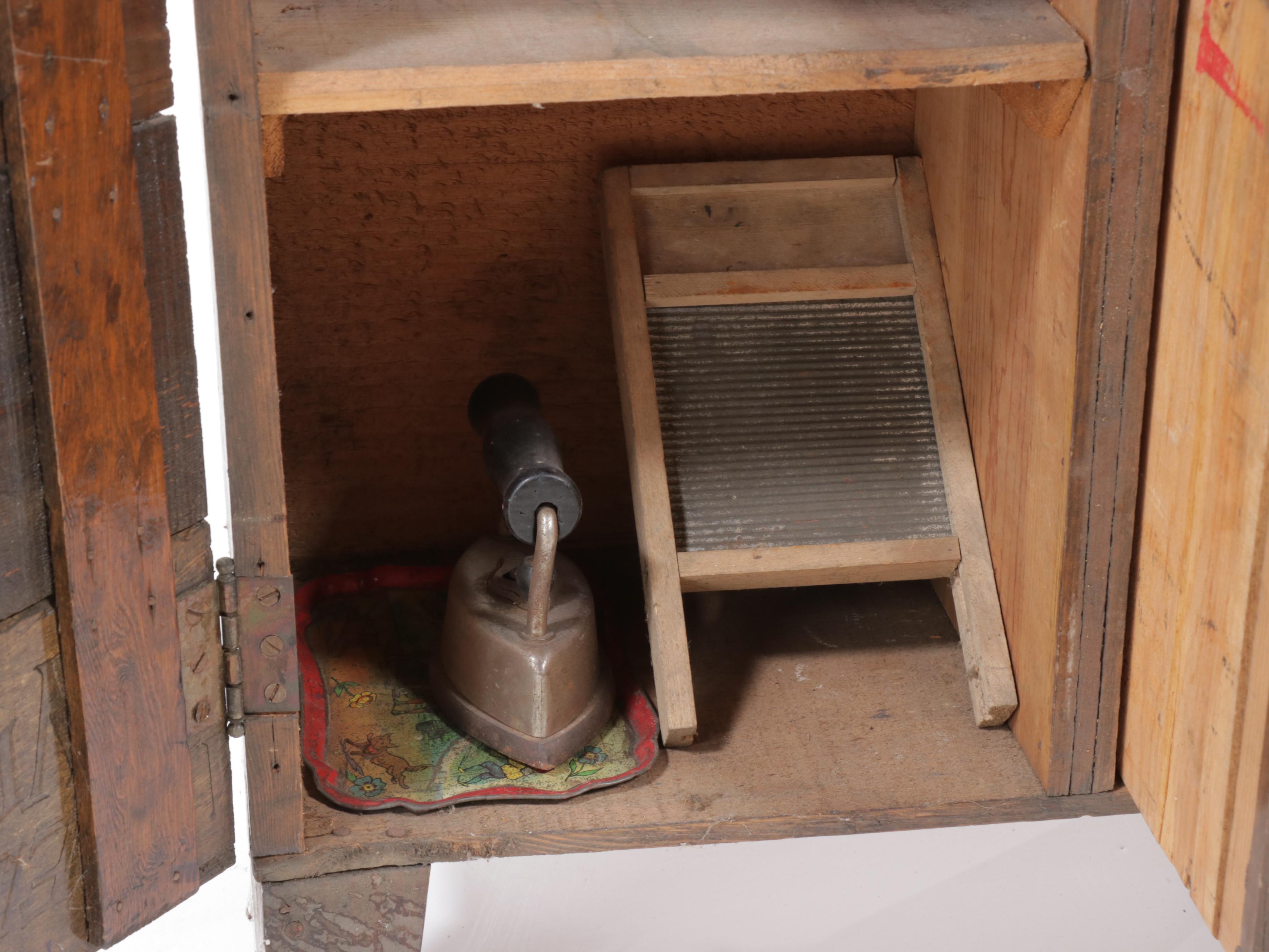 Tramp Art Pine Child's Stepback Cupboard, Early 20th Century