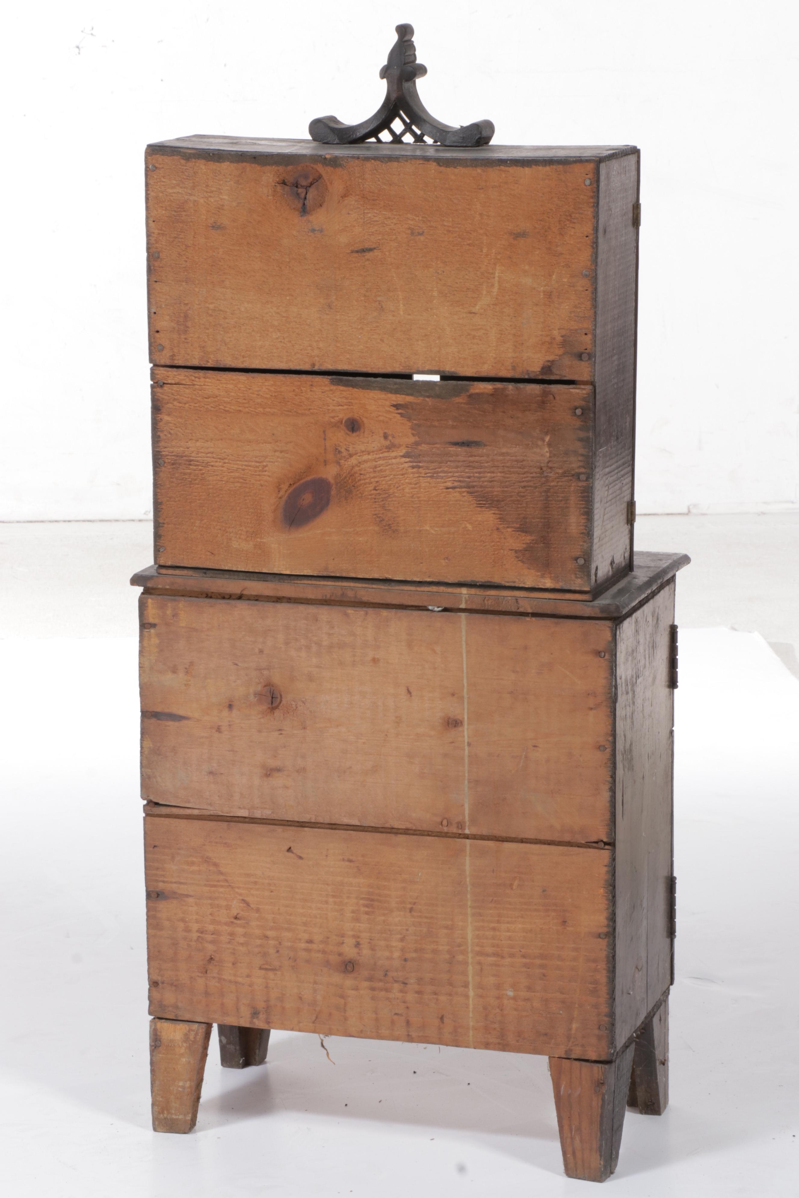 Tramp Art Pine Child's Stepback Cupboard, Early 20th Century