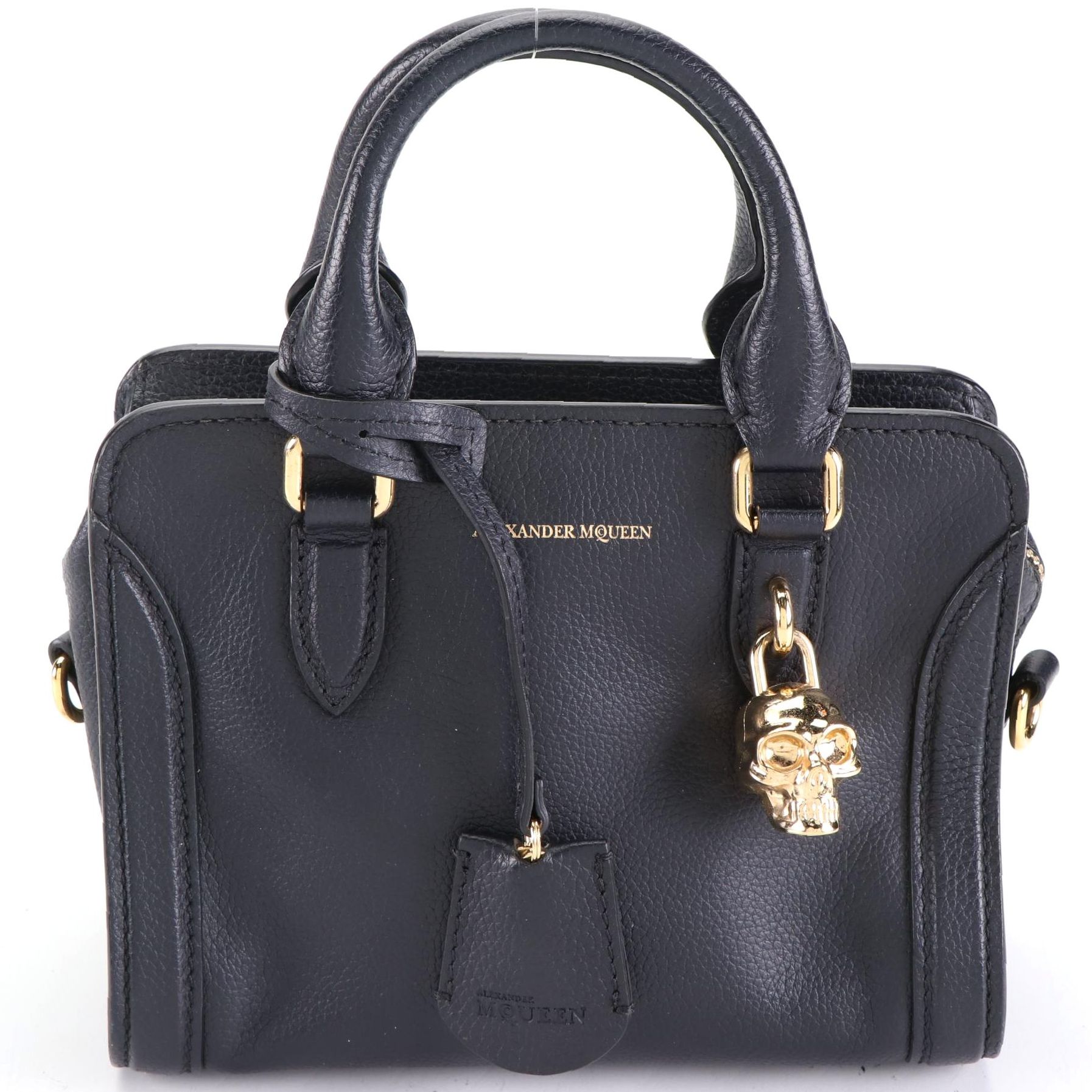 Alexander McQueen Padlock Grain Leather Two-Way Zip Bag with Skull Charm