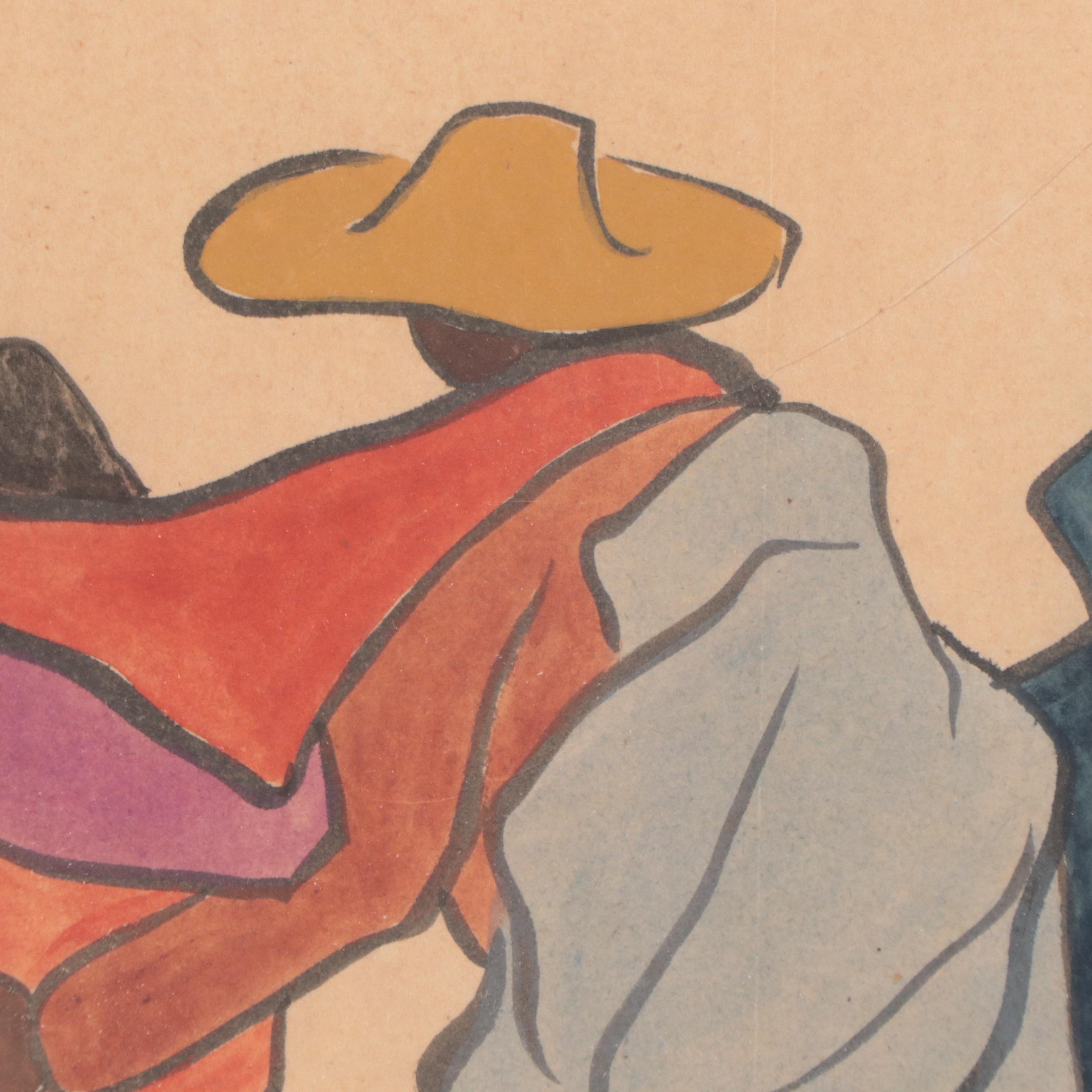 Southwestern Figural Mixed Media Painting