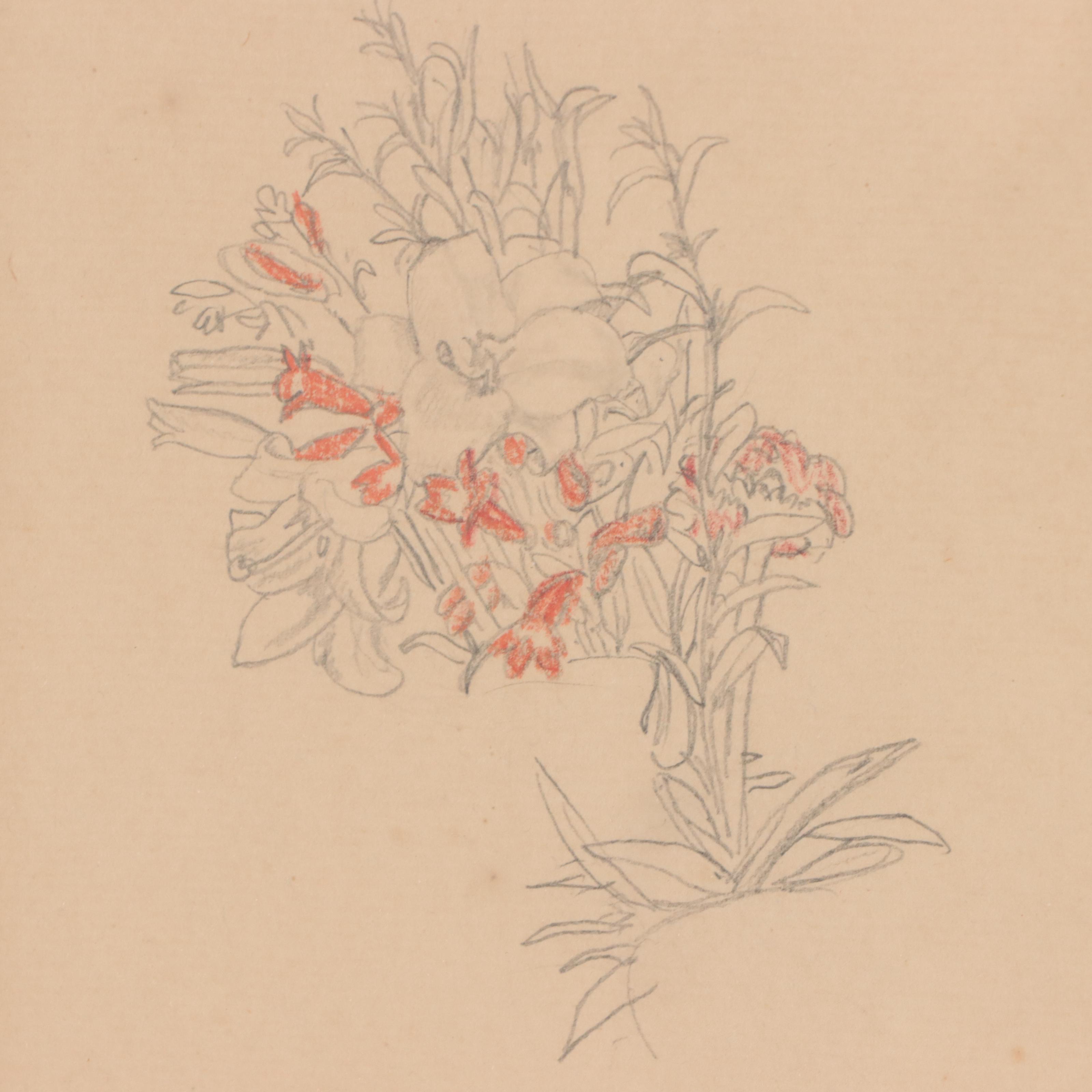 Graphite and Gouache Study of Hand and Flowers, Circa 1920