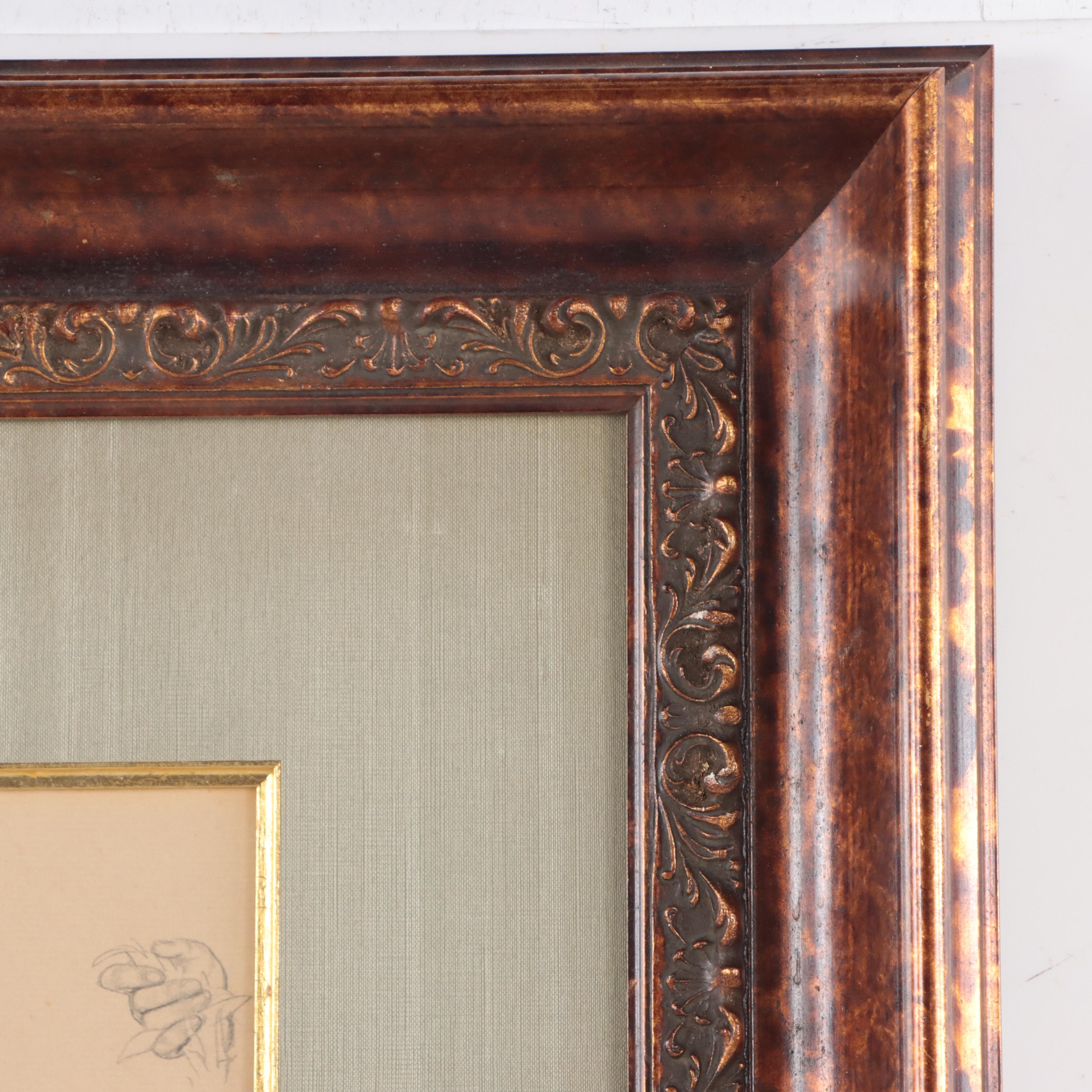 Graphite and Gouache Study of Hand and Flowers, Circa 1920