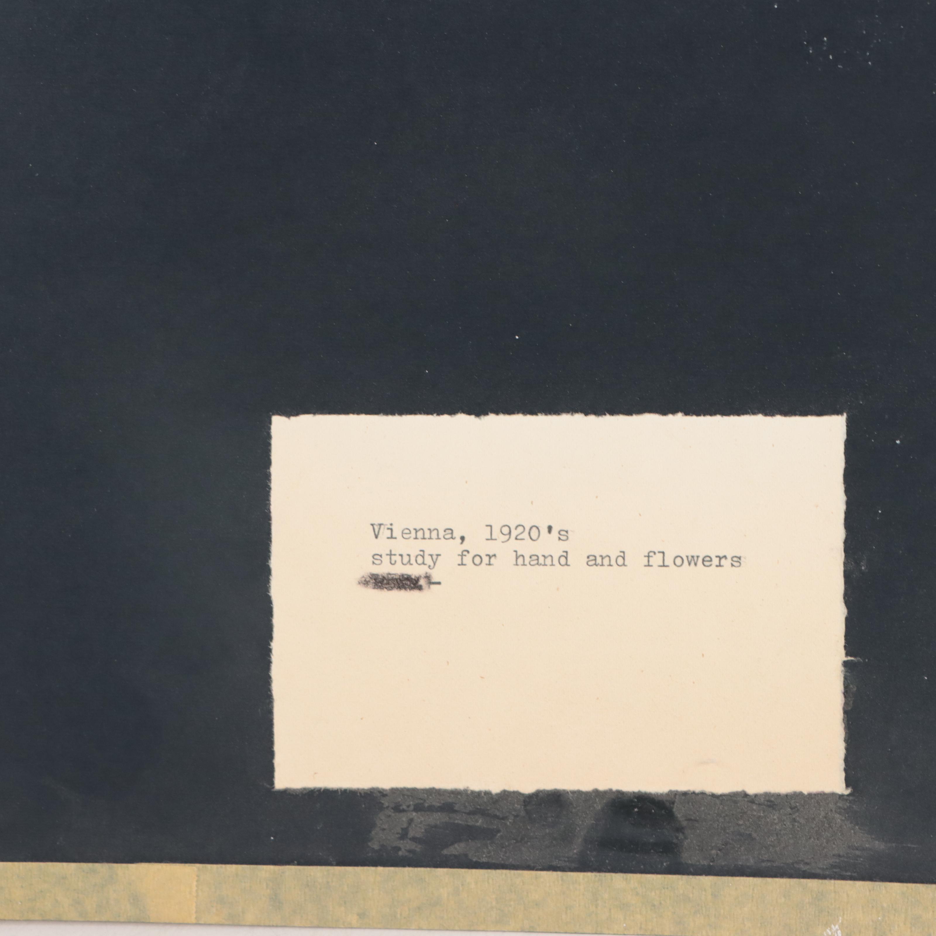 Graphite and Gouache Study of Hand and Flowers, Circa 1920