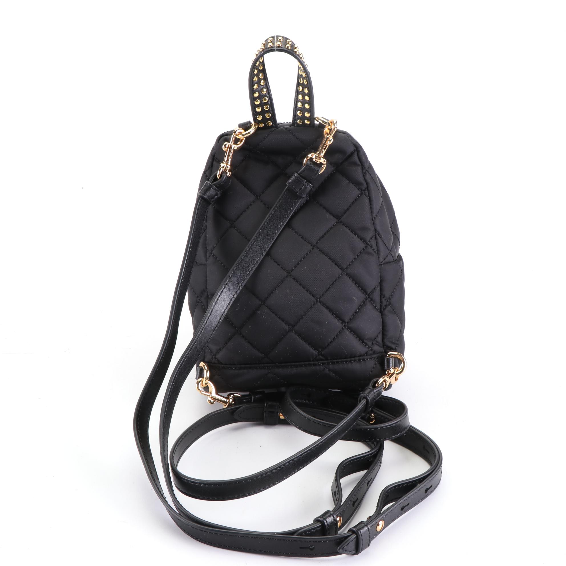 Moschino Mini Logo Studded Backpack in Quilted Nylon with Leather Trim