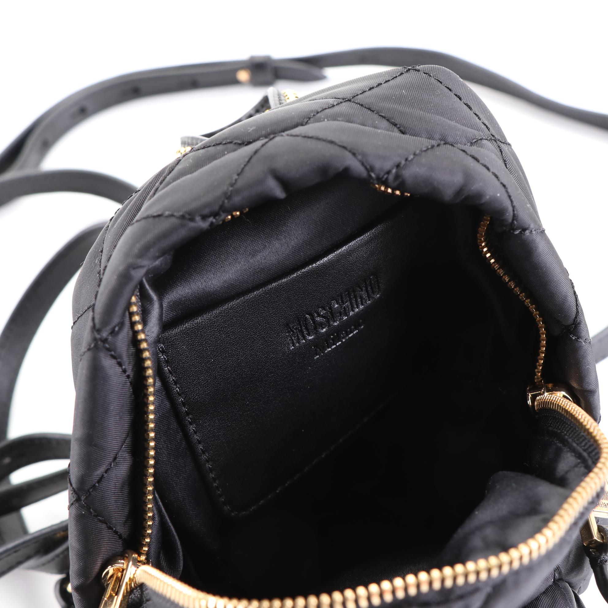 Moschino Mini Logo Studded Backpack in Quilted Nylon with Leather Trim