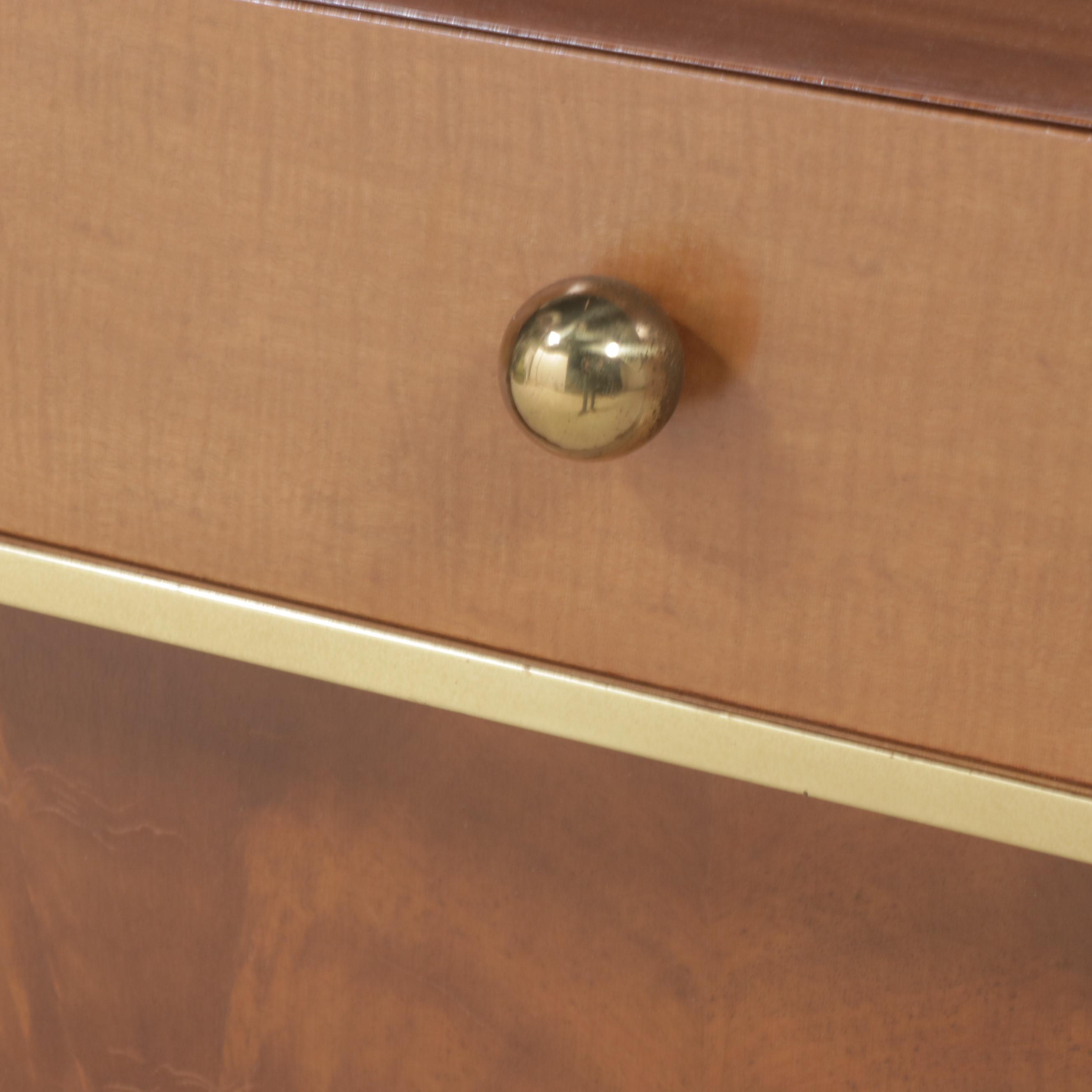 Pair of Romweber Empire Style Mahogany, Maple, and Burlwood Nightstands