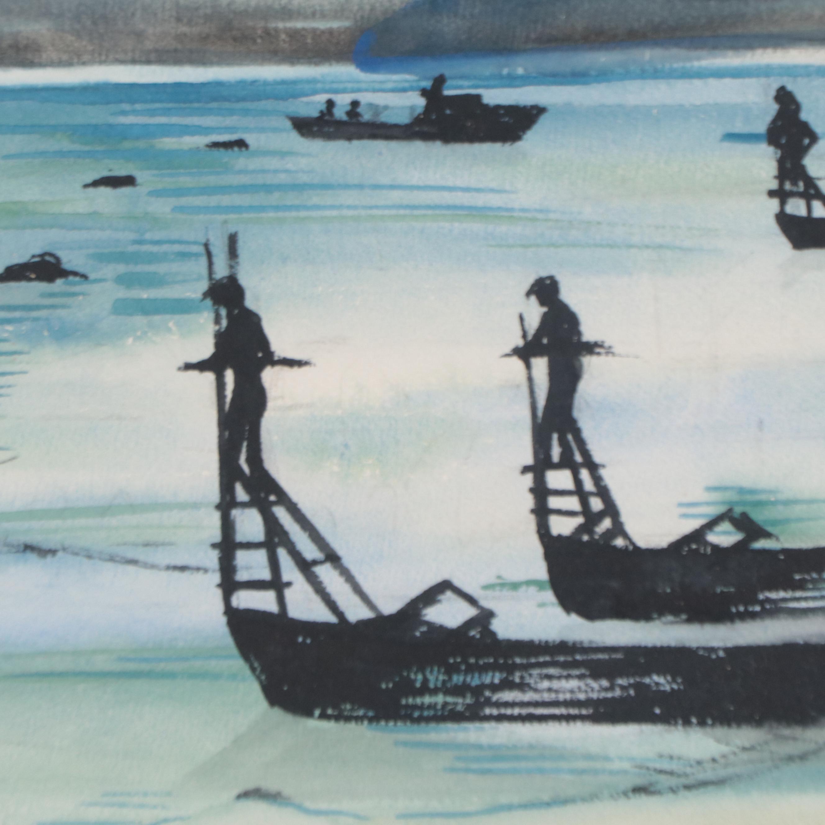 Edna Way Coastal Seascape Watercolor Painting, 1950