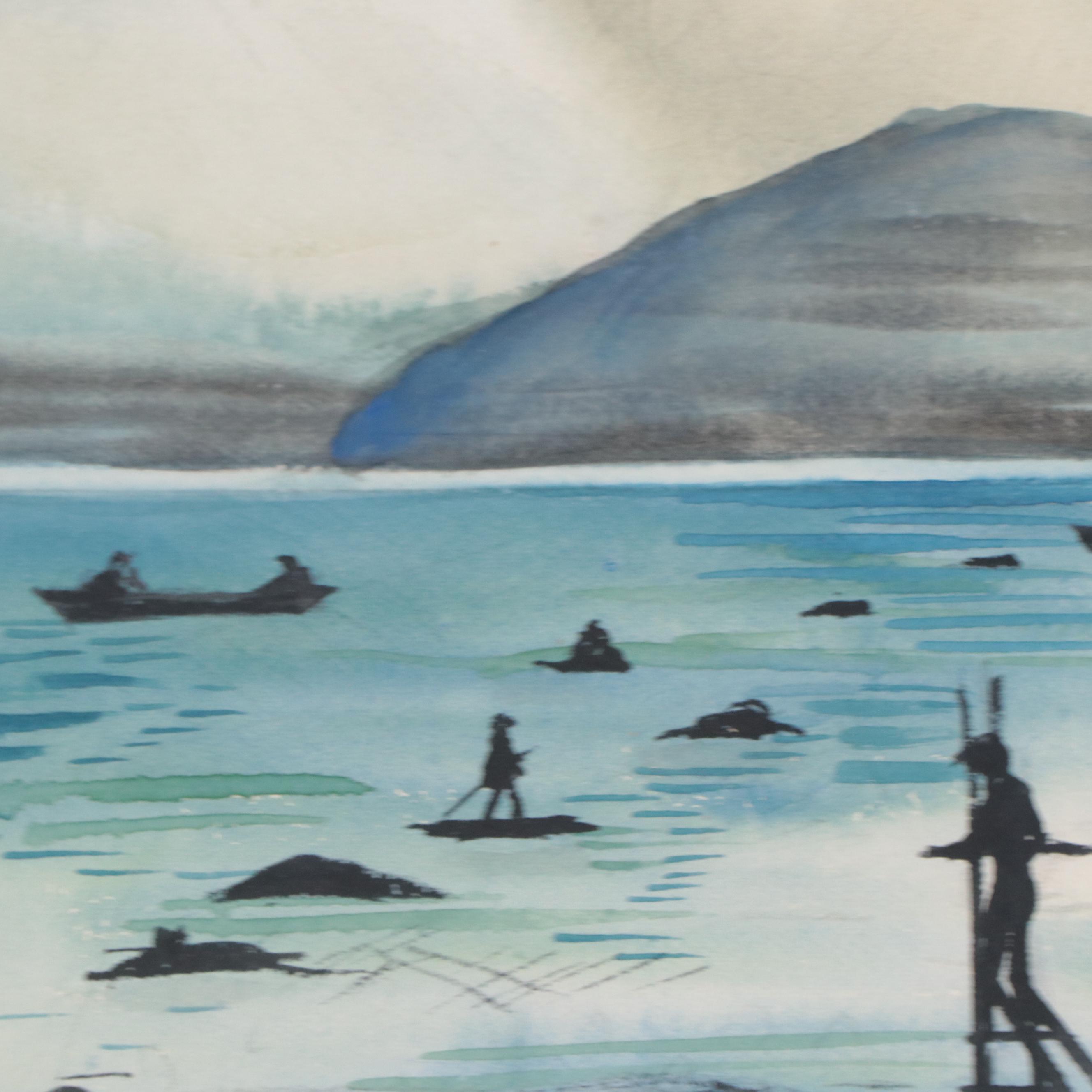 Edna Way Coastal Seascape Watercolor Painting, 1950