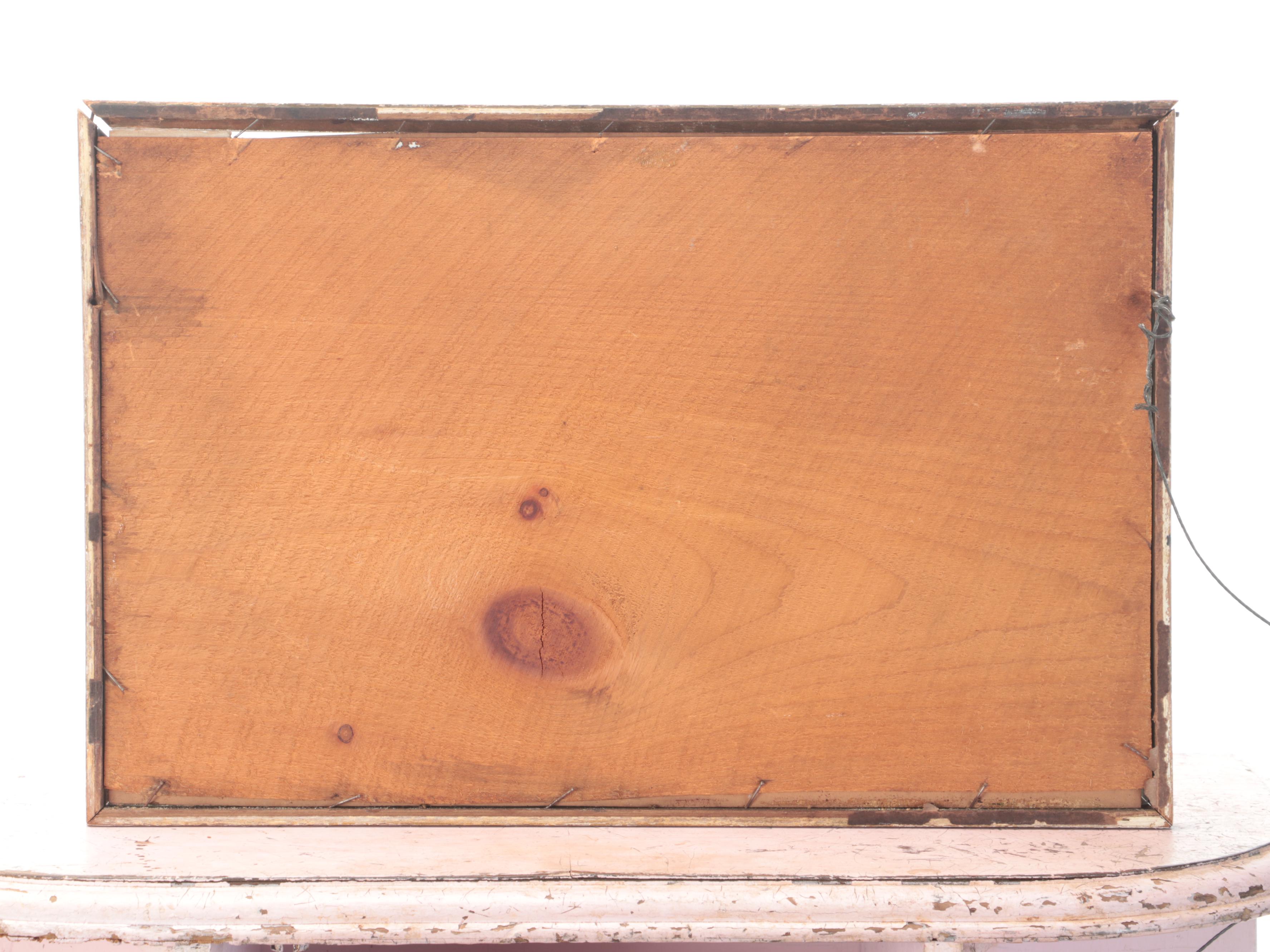 Victorian Wall Shelves and Pious Print and Two Vases