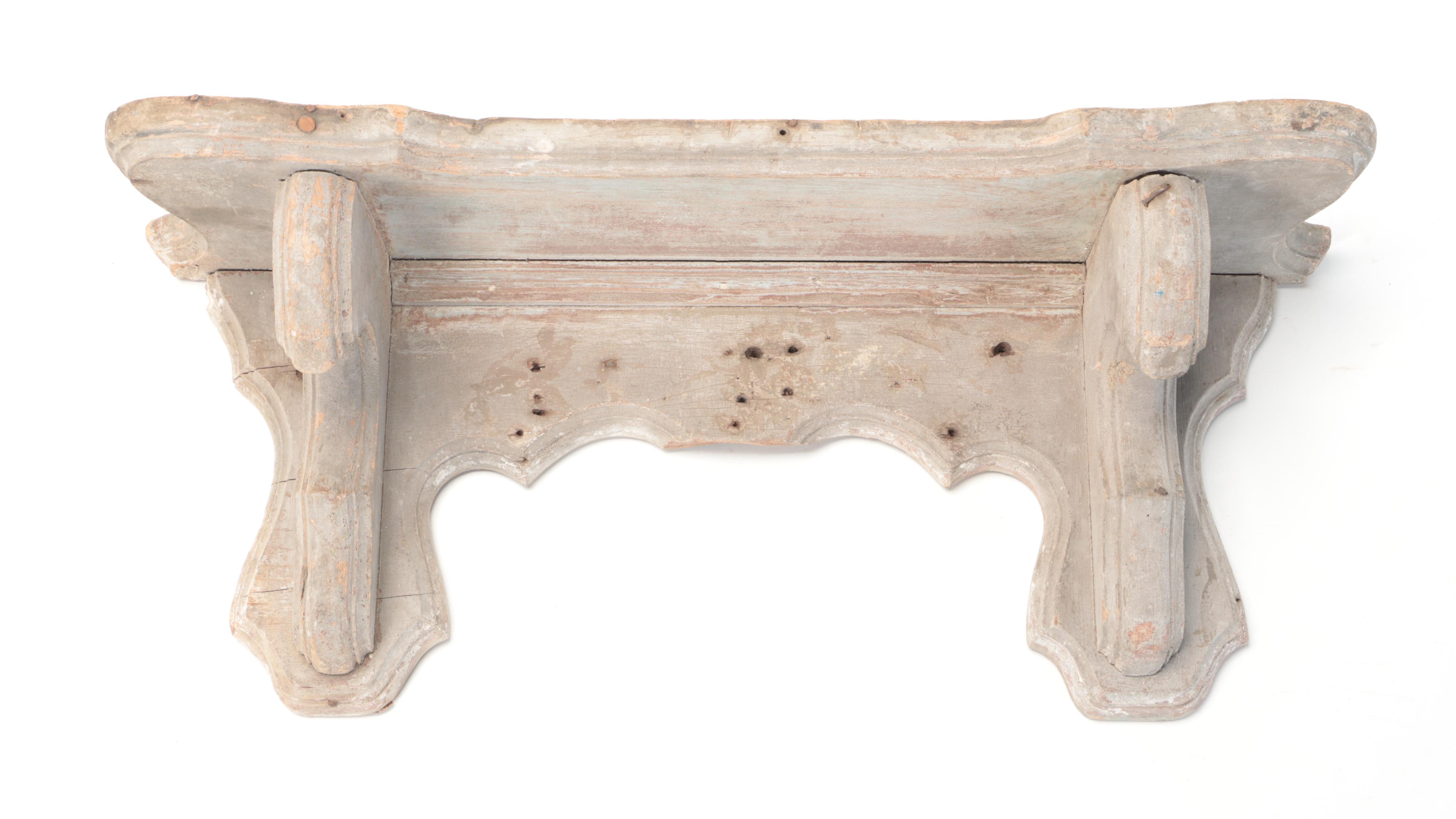 Victorian Wall Shelves and Pious Print and Two Vases