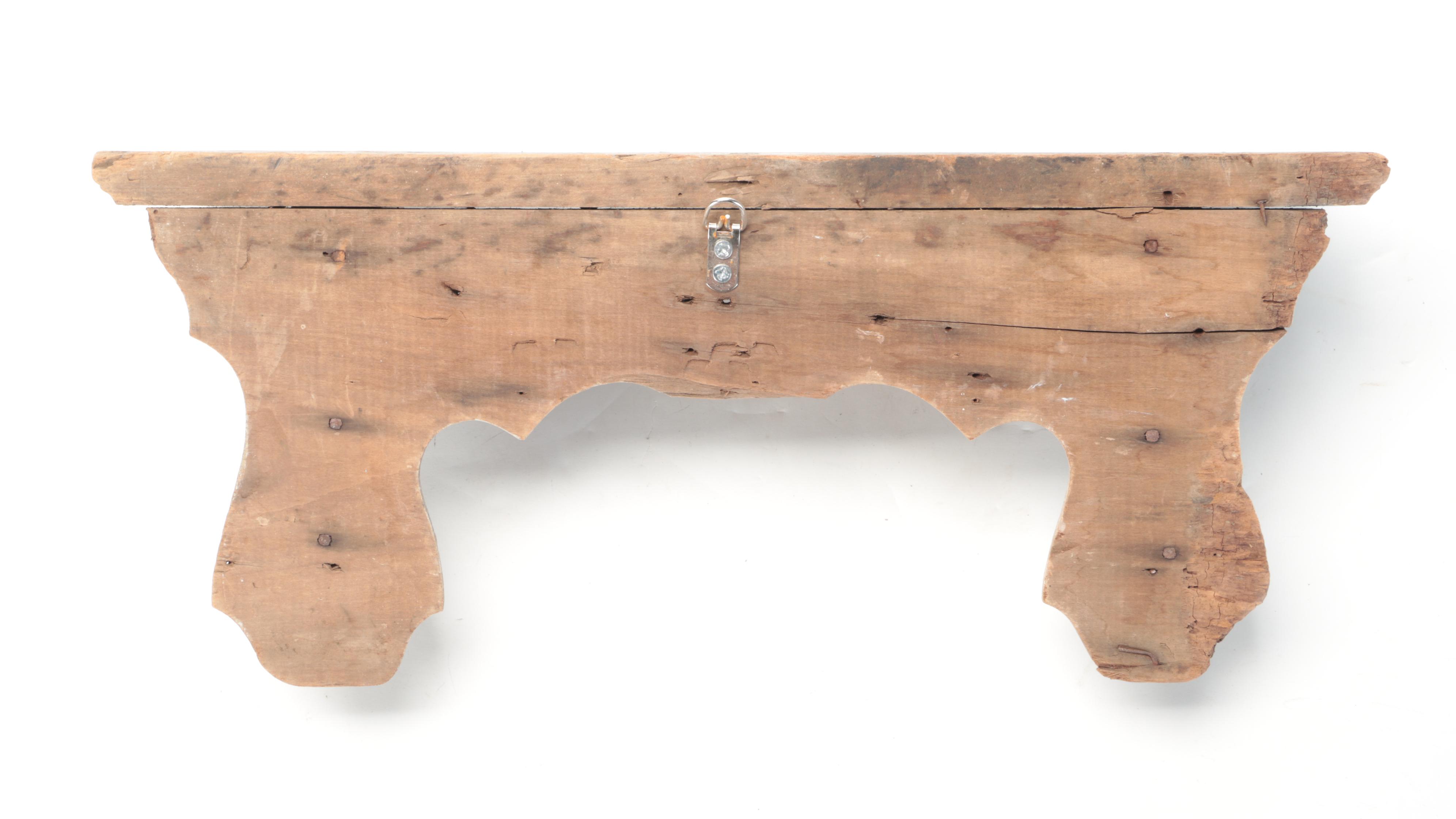 Victorian Wall Shelves and Pious Print and Two Vases