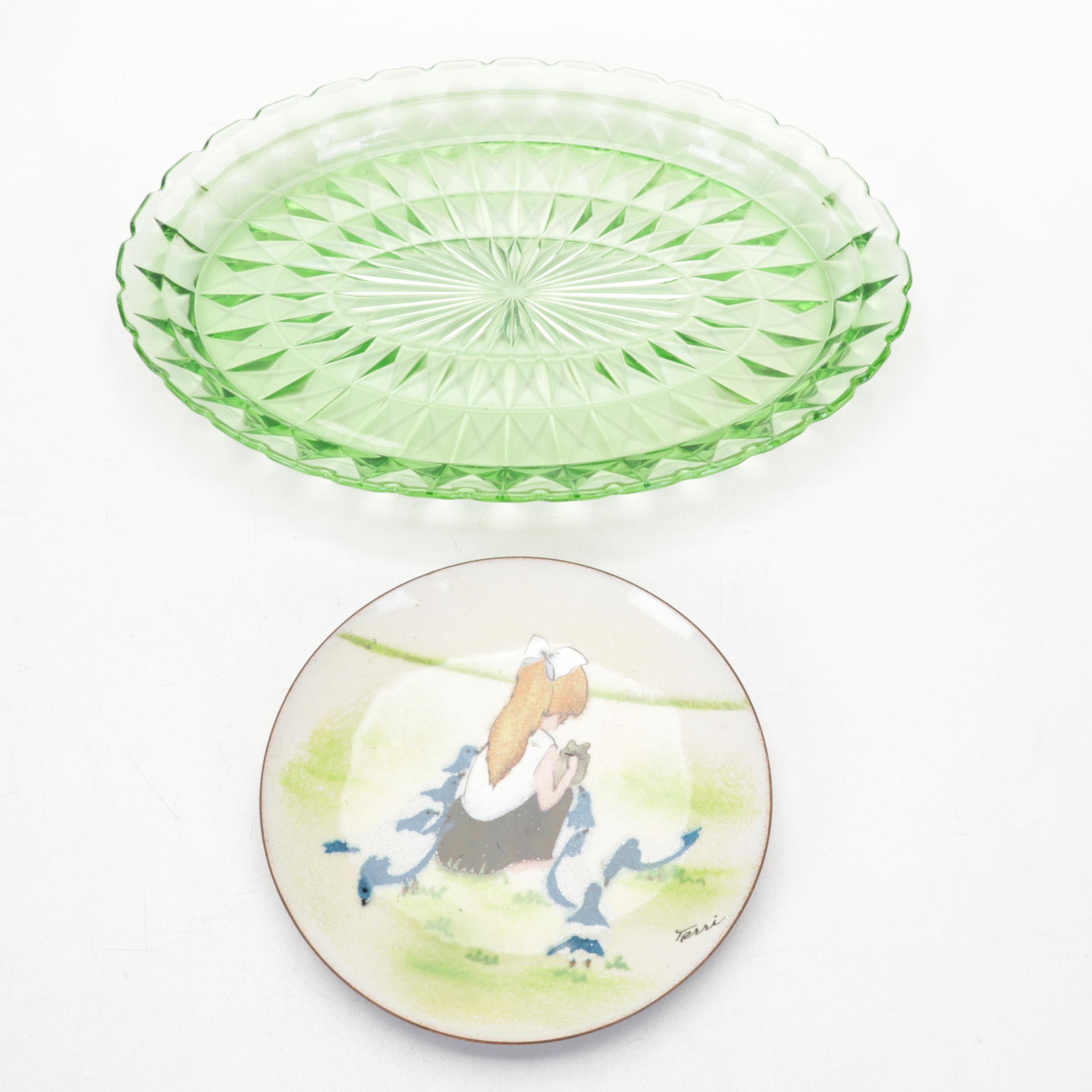 Metal & Porcelain White Rose Chandelier, Tumblers, Depression Glass Tray, & More