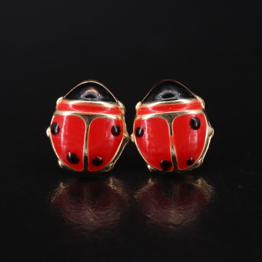 14K Enamel Lady Bug Stud Earrings