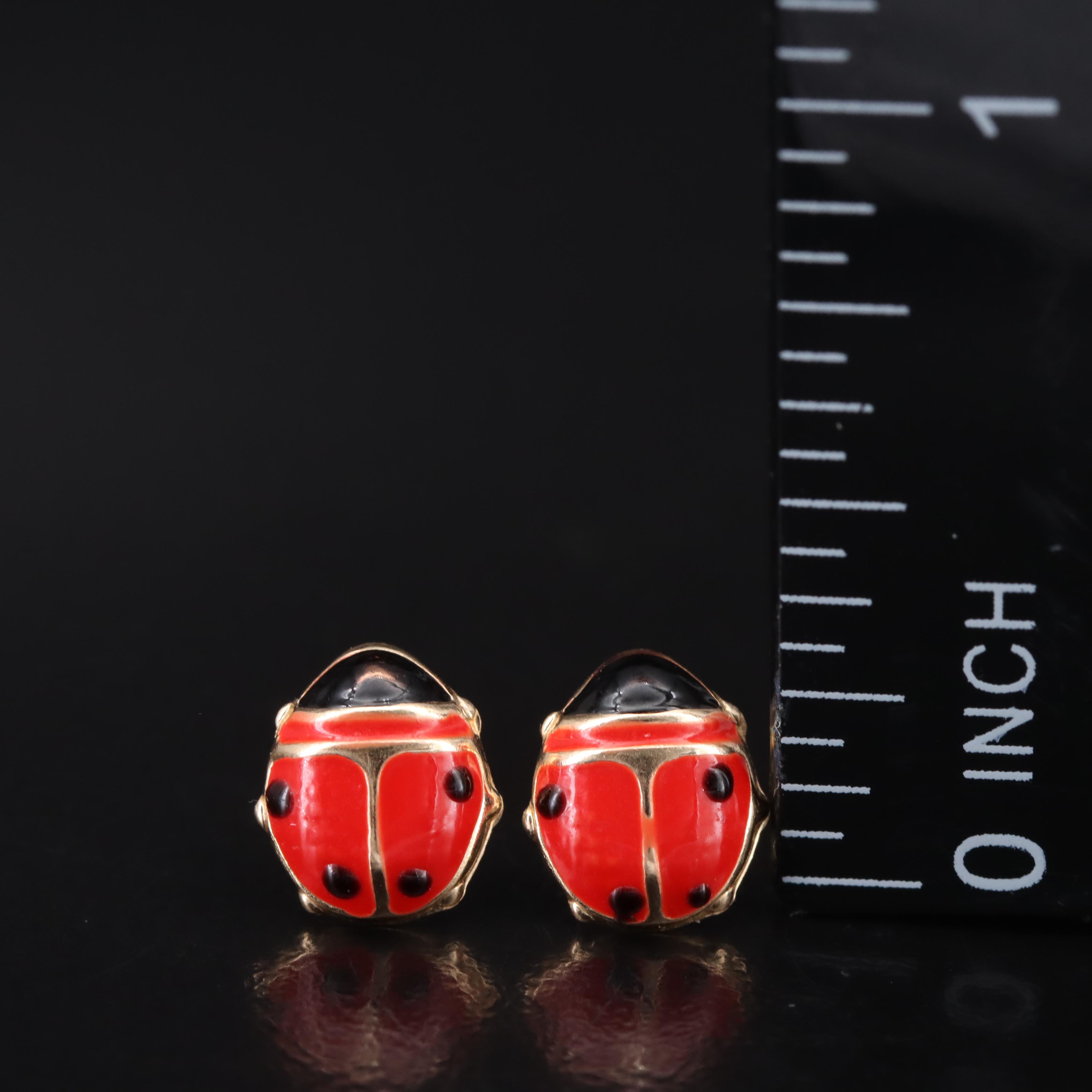 14K Enamel Lady Bug Stud Earrings