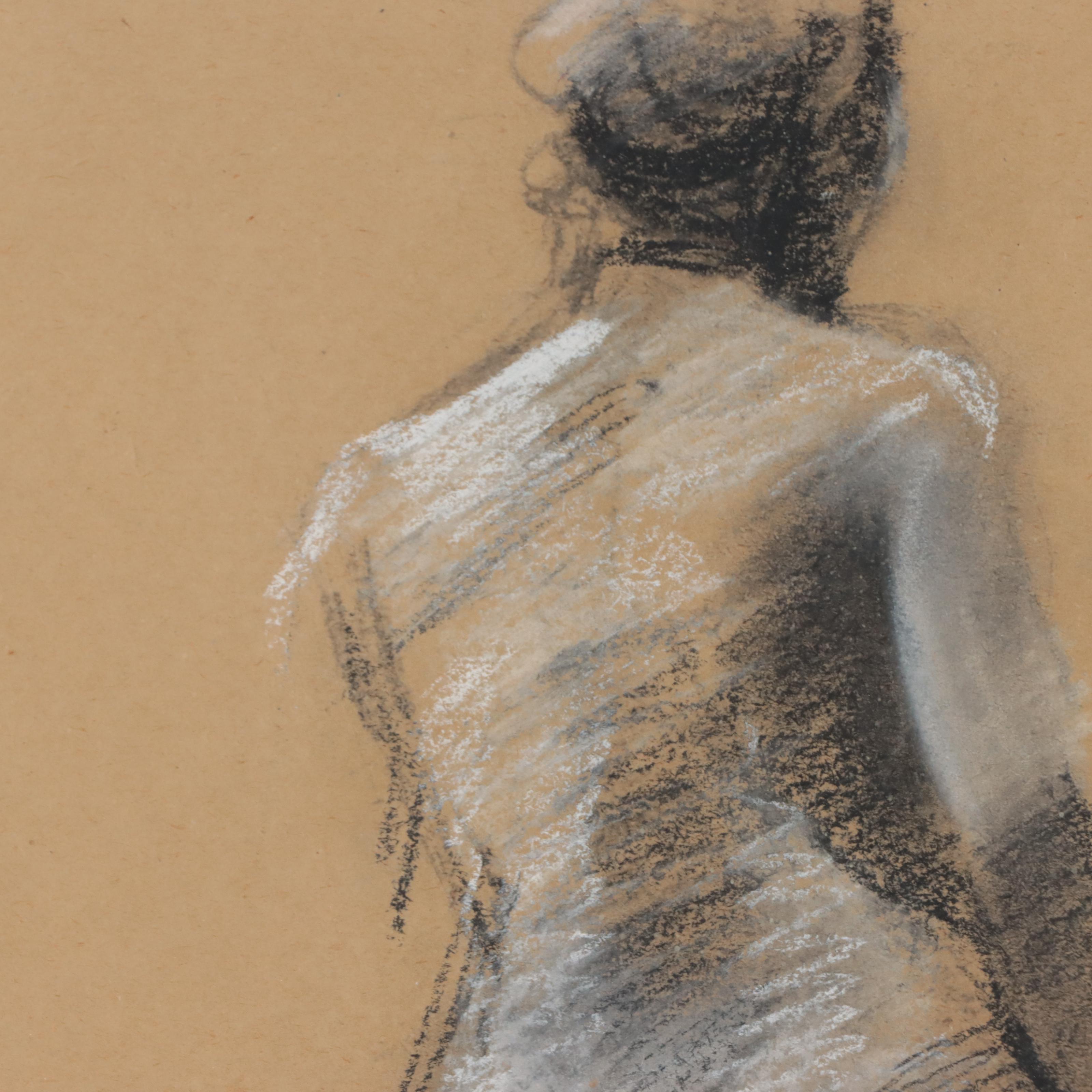 Pastel Figure Drawing of Standing Nude