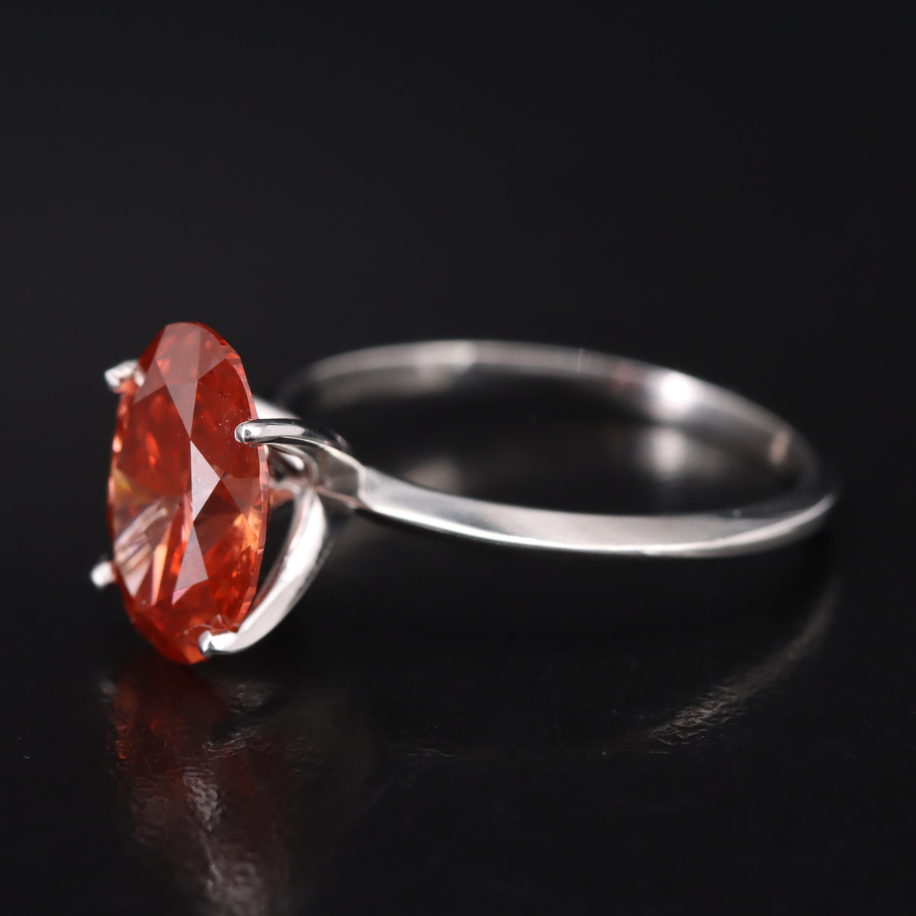 14K 3.02 CT Fancy Intense Pinkish Orange Diamond Solitaire Knife-Edge Ring