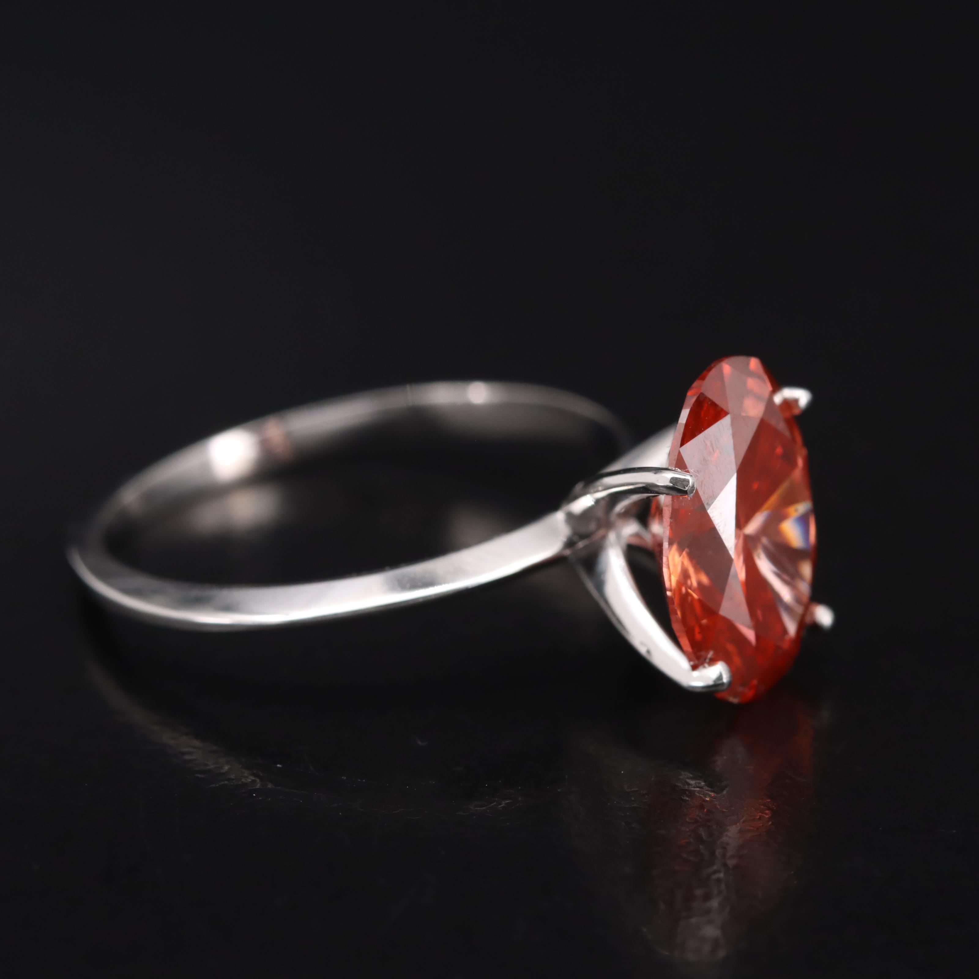 14K 3.02 CT Fancy Intense Pinkish Orange Diamond Solitaire Knife-Edge Ring