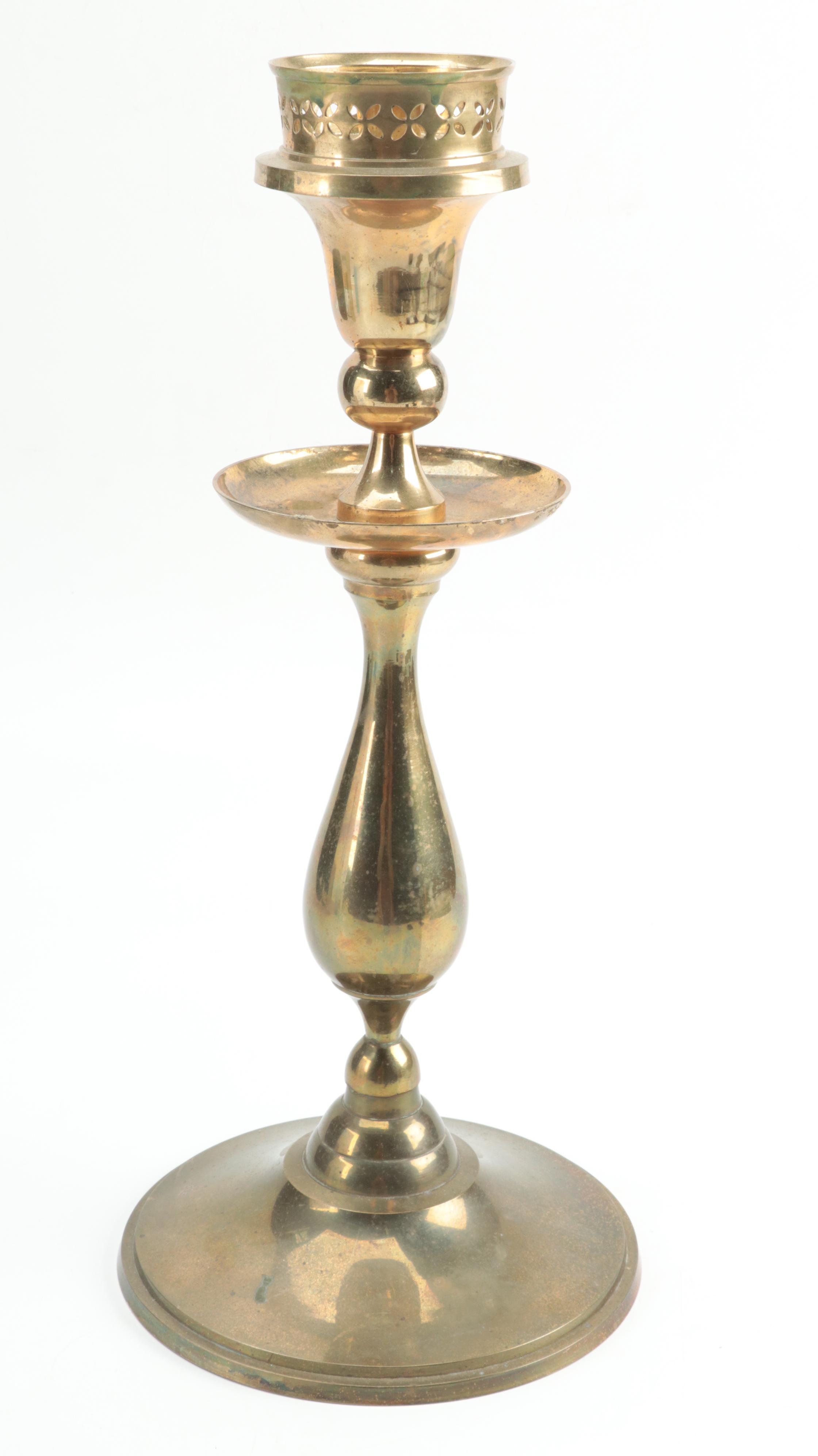 Brass Candle Holder with Gilt Cast Resin Cherub Scepter