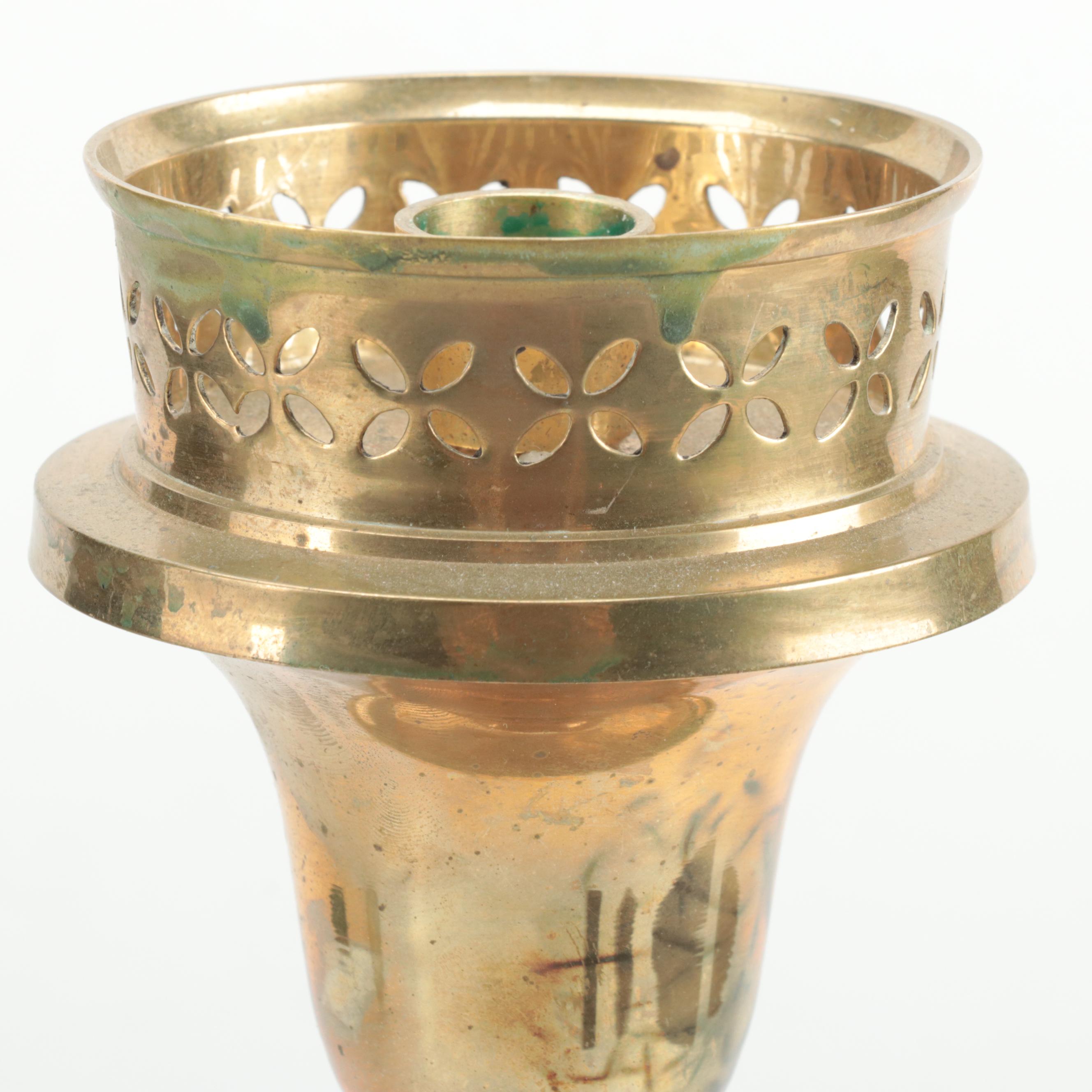 Brass Candle Holder with Gilt Cast Resin Cherub Scepter