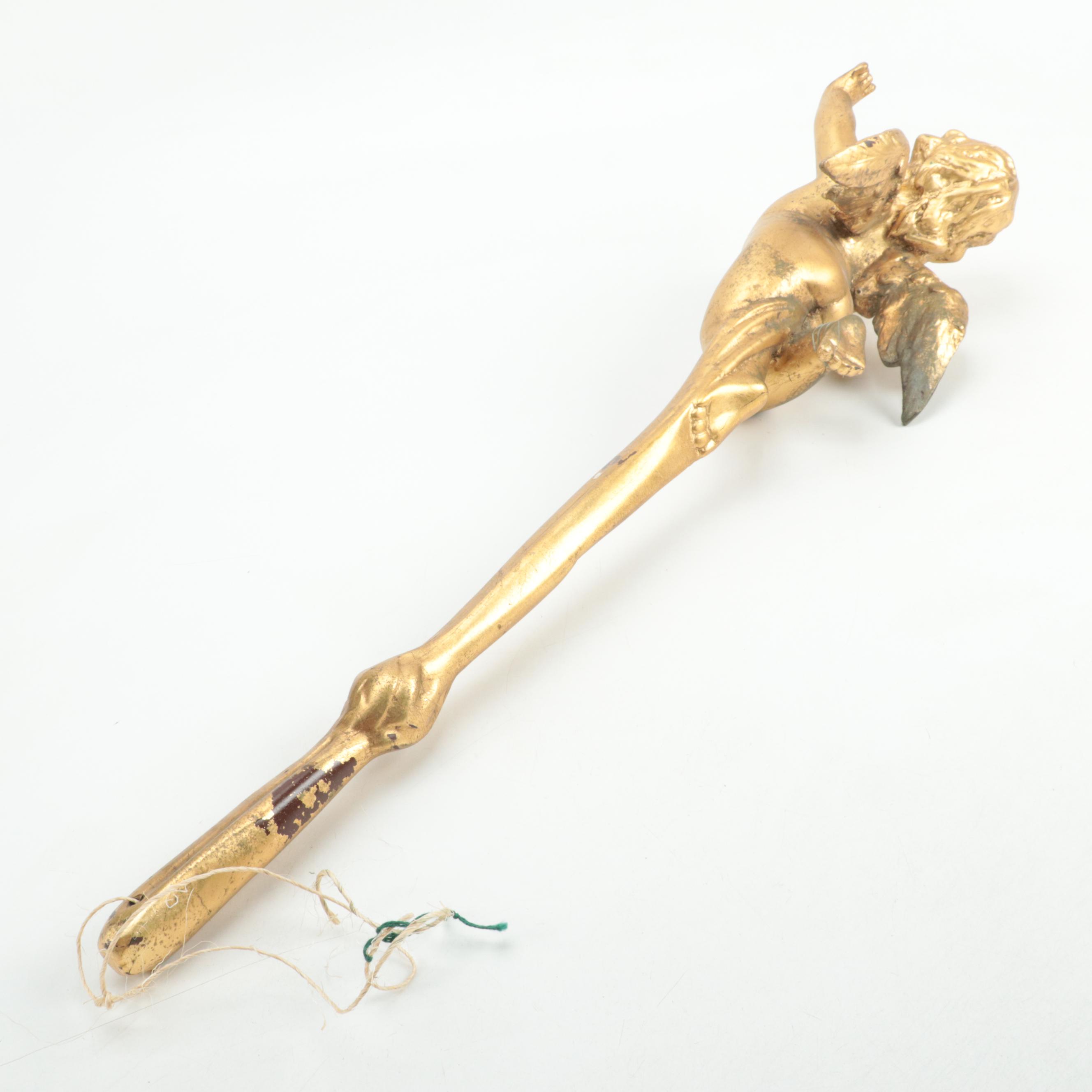 Brass Candle Holder with Gilt Cast Resin Cherub Scepter