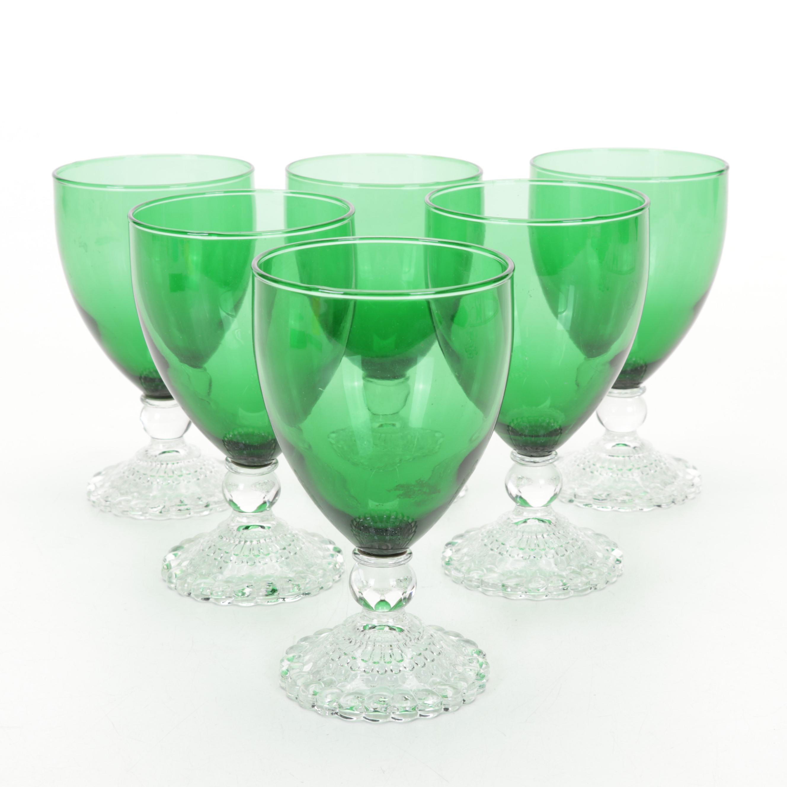 Anchor Hocking "Bubble Foot" Water Goblets With Waterford Shamrock Paperweight