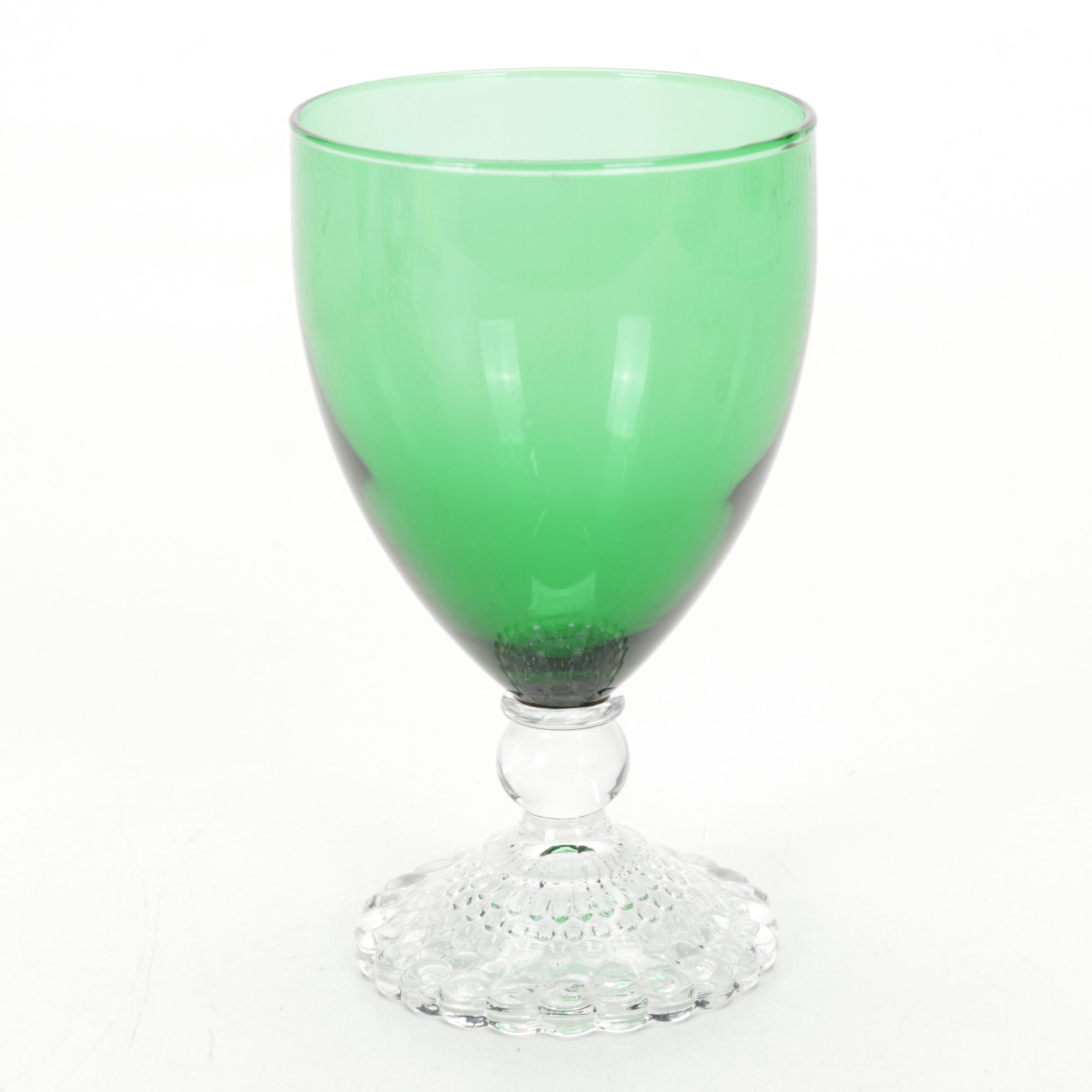 Anchor Hocking "Bubble Foot" Water Goblets With Waterford Shamrock Paperweight