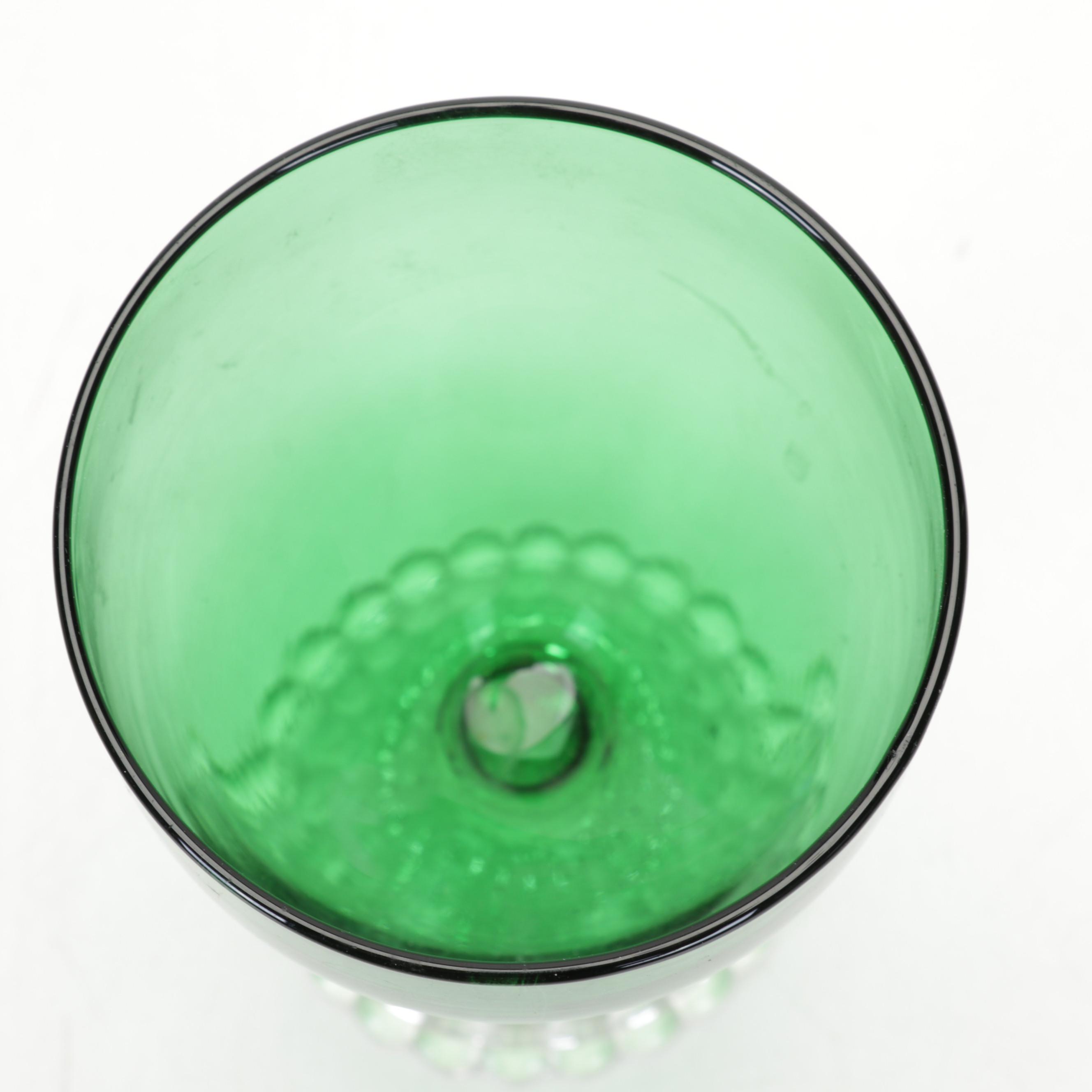 Anchor Hocking "Bubble Foot" Water Goblets With Waterford Shamrock Paperweight