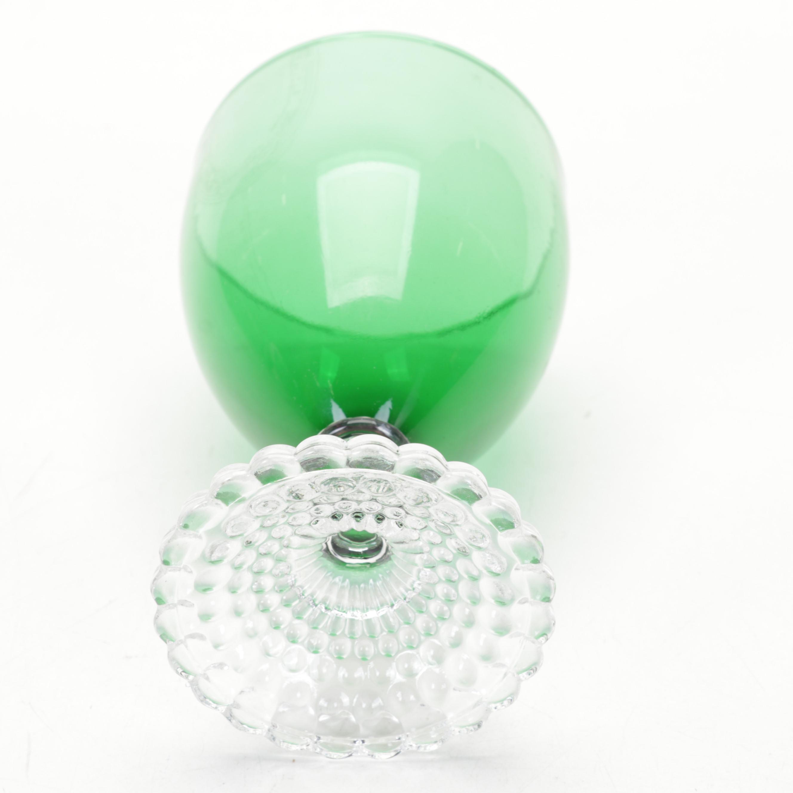 Anchor Hocking "Bubble Foot" Water Goblets With Waterford Shamrock Paperweight