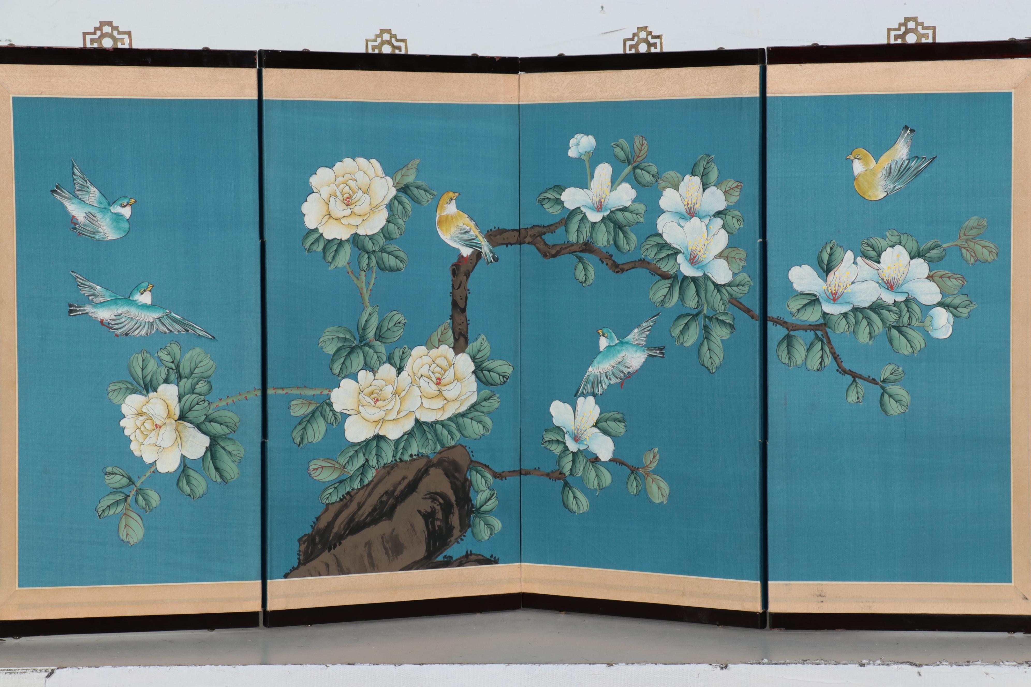 East Asian Hand-Painted Table Screen or Divider