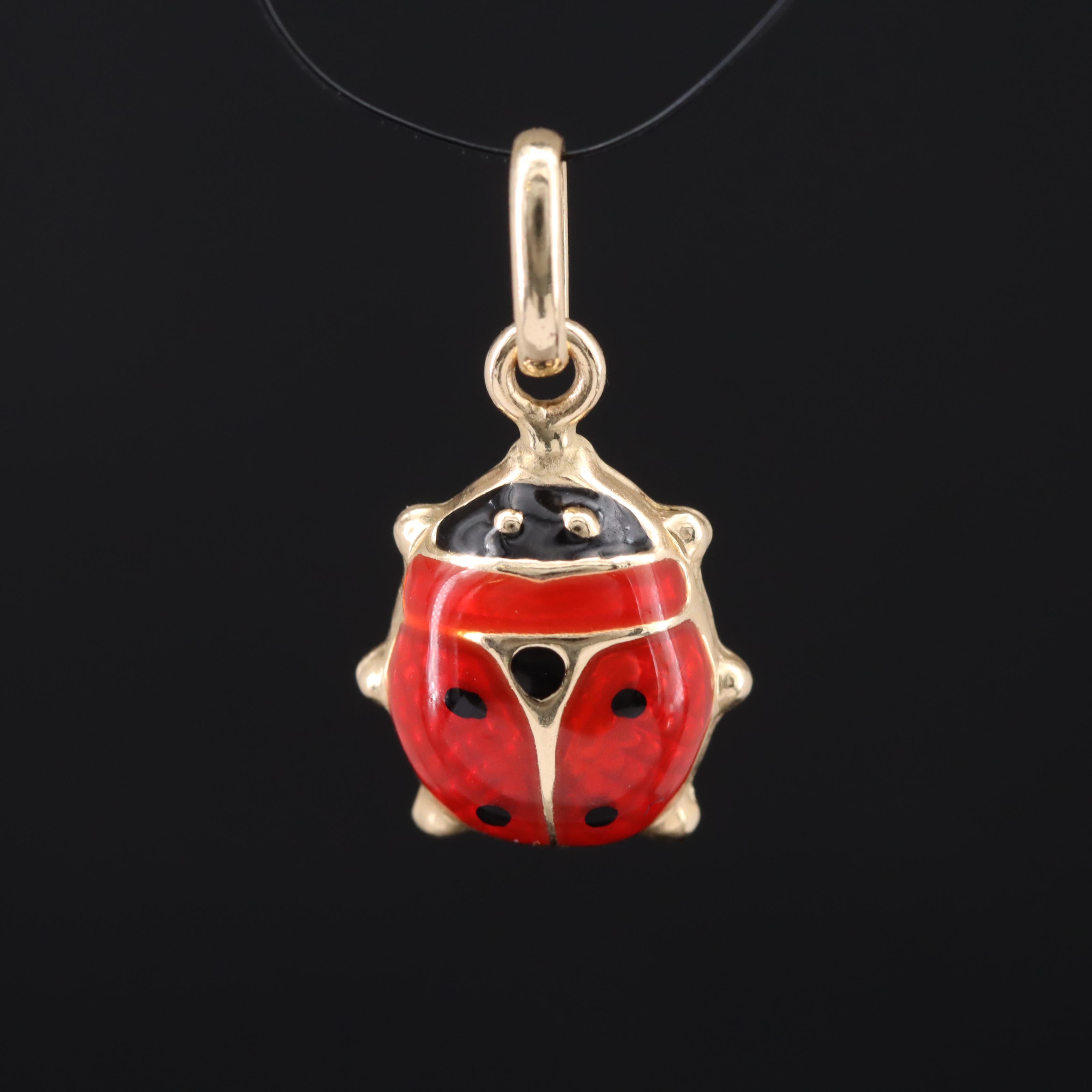 14K Enamel Lady Bug Pendant