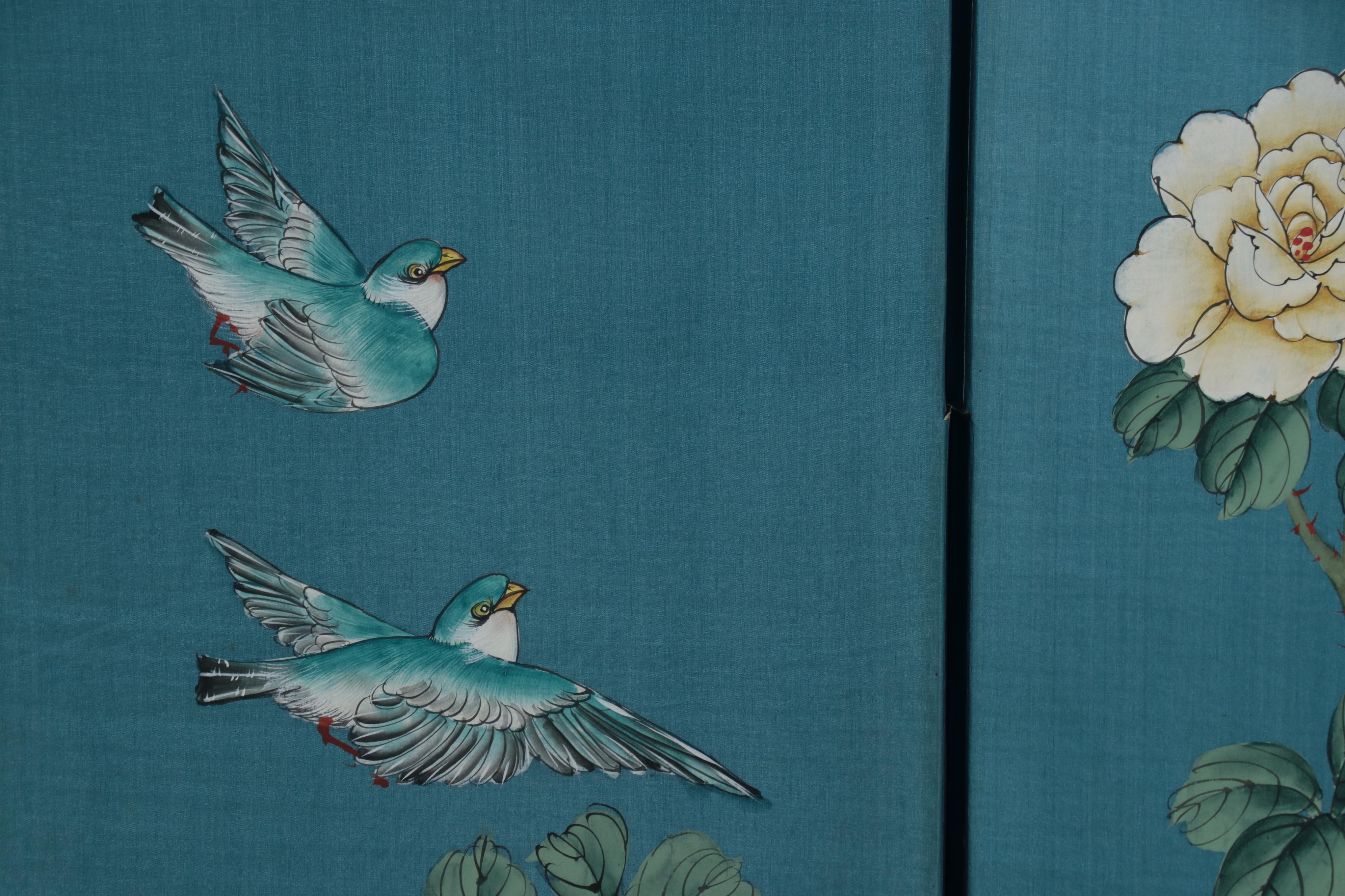 East Asian Hand-Painted Table Screen or Divider
