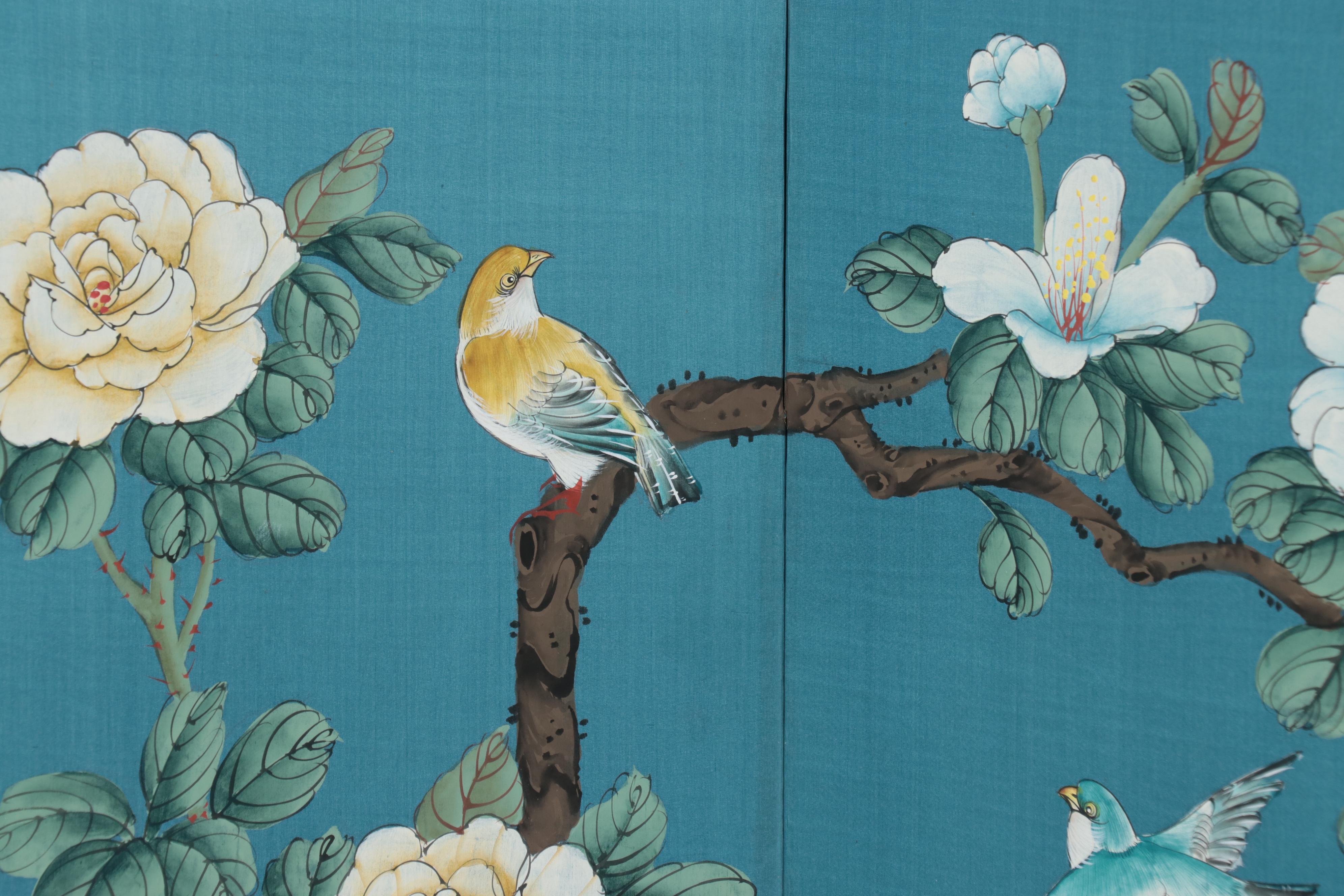 East Asian Hand-Painted Table Screen or Divider