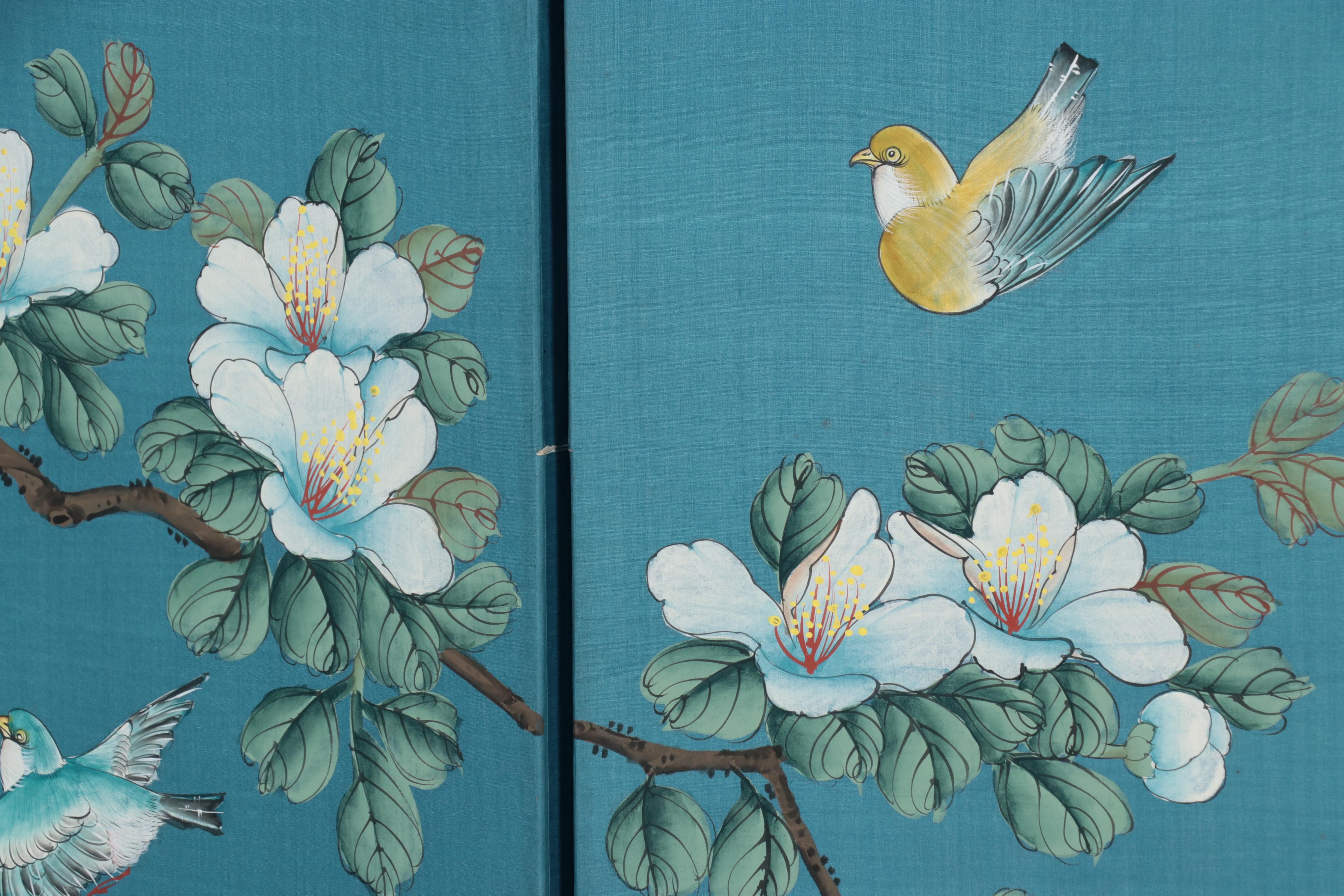East Asian Hand-Painted Table Screen or Divider