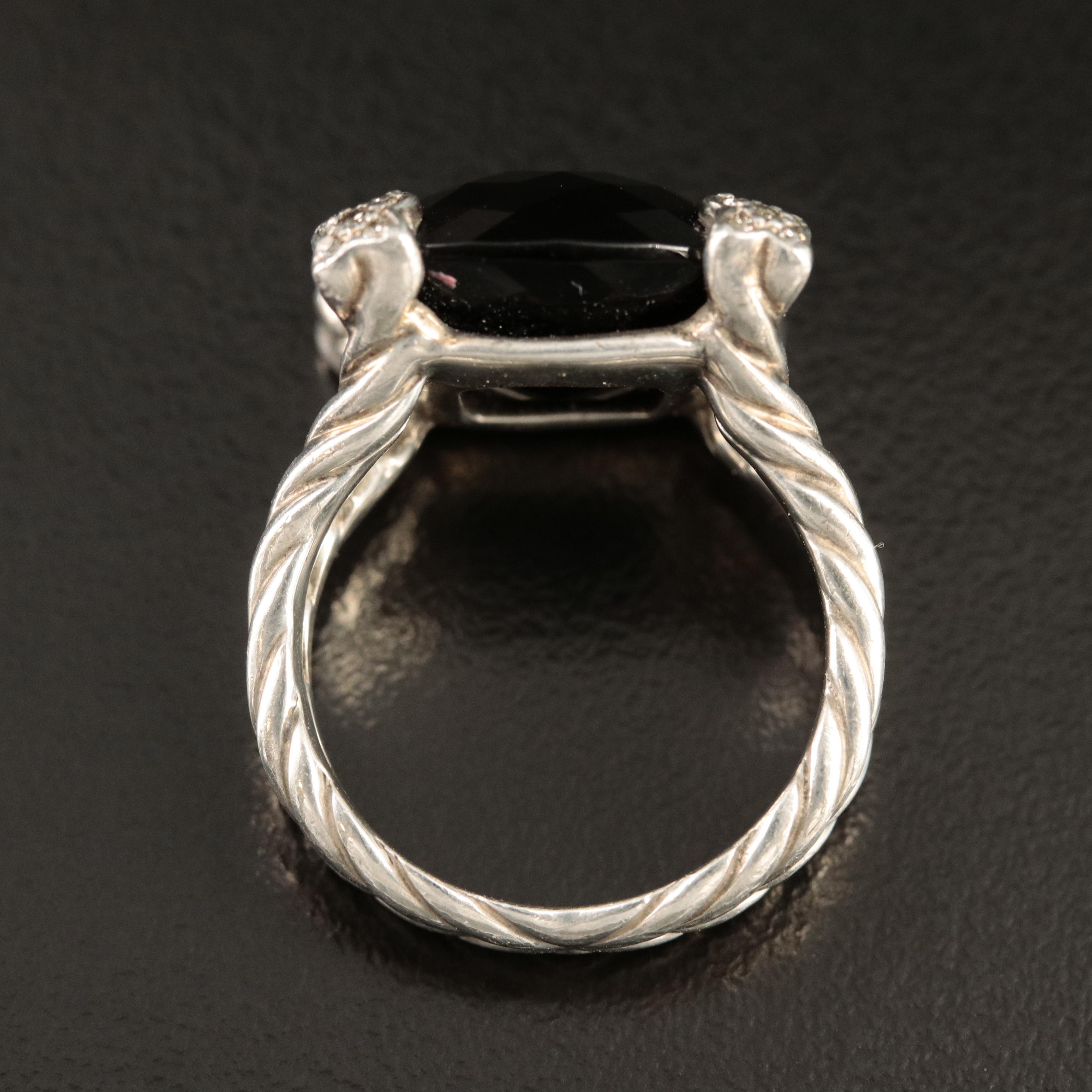 David Yurman "On Point" Sterling Black Onyx and Diamond Ring