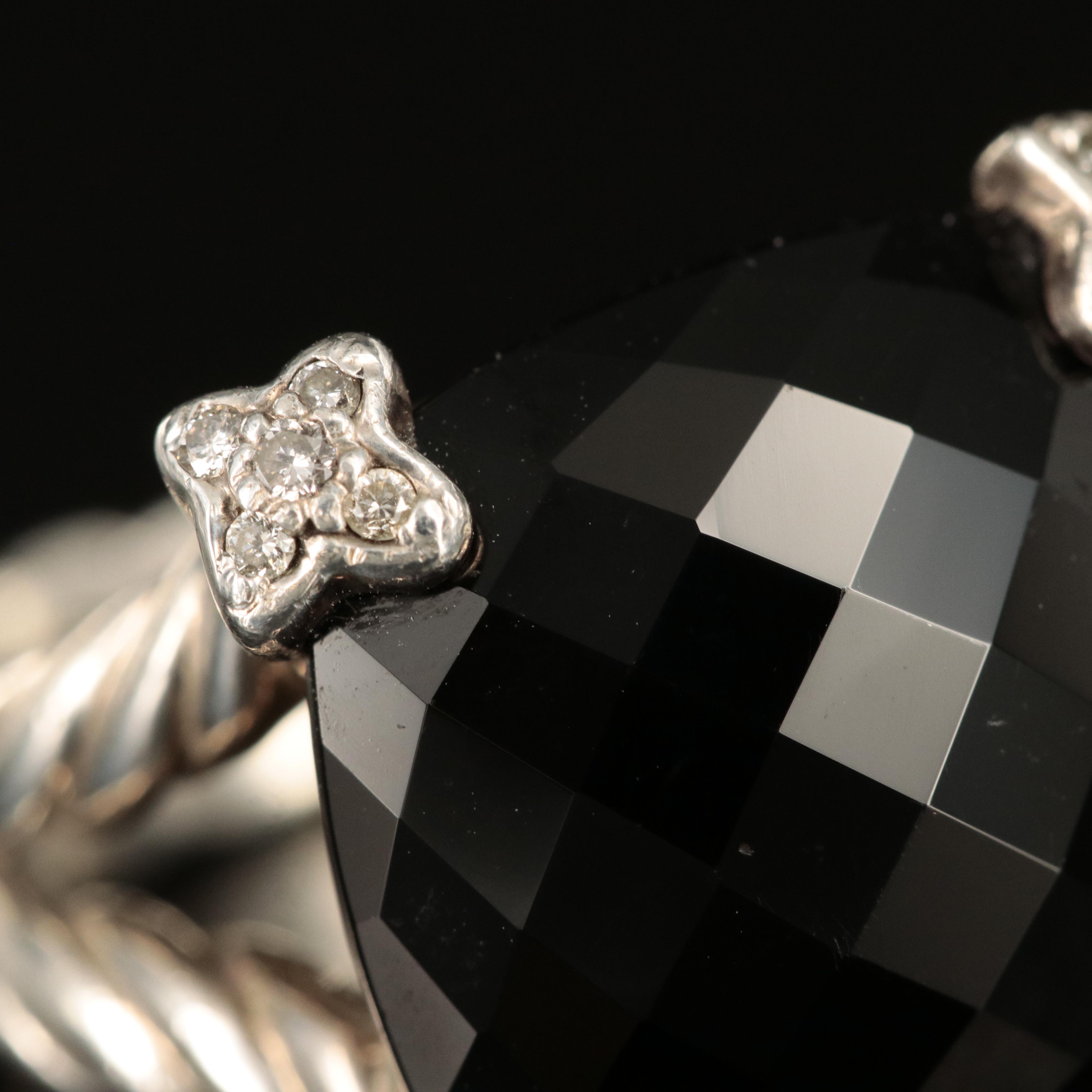 David Yurman "On Point" Sterling Black Onyx and Diamond Ring