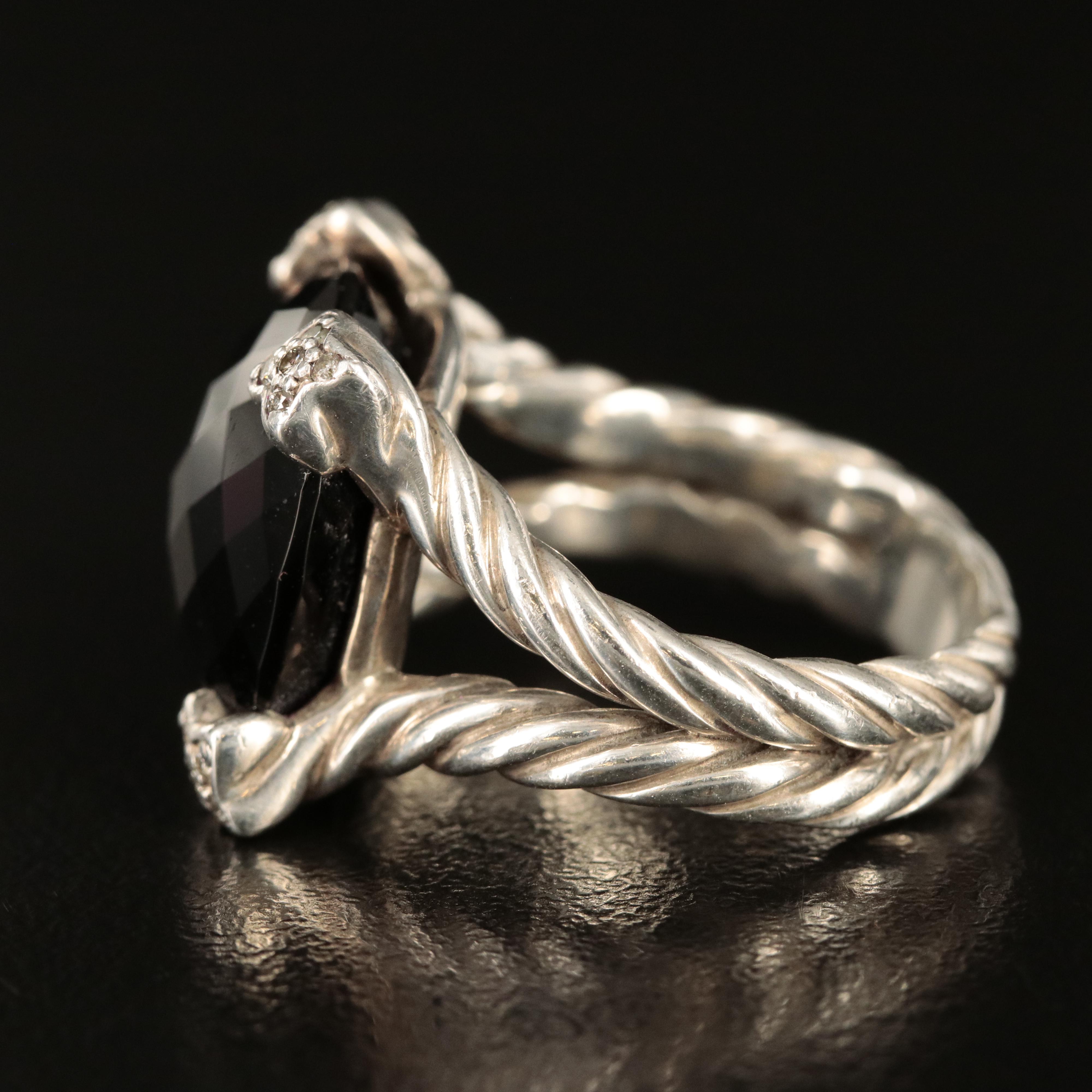 David Yurman "On Point" Sterling Black Onyx and Diamond Ring