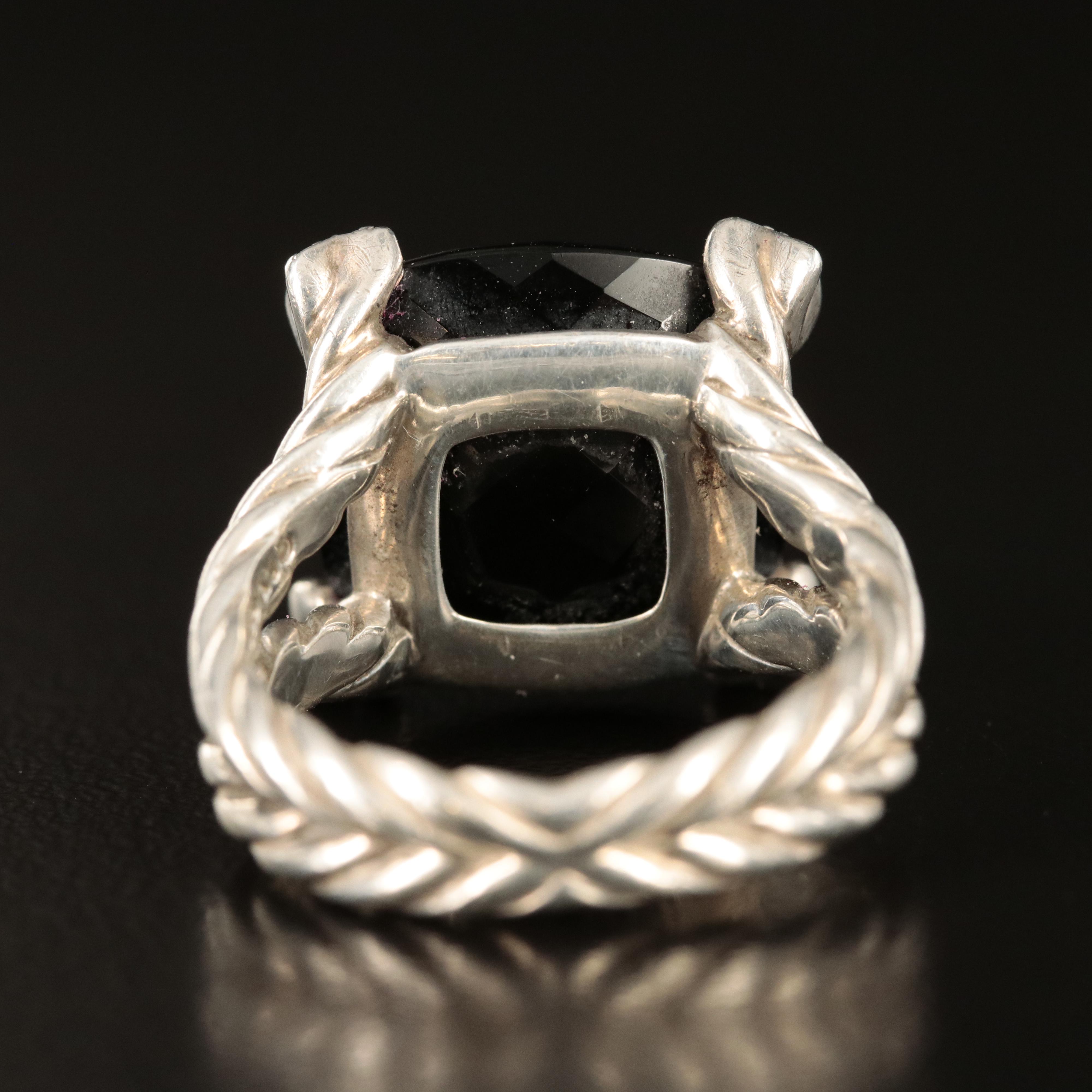David Yurman "On Point" Sterling Black Onyx and Diamond Ring