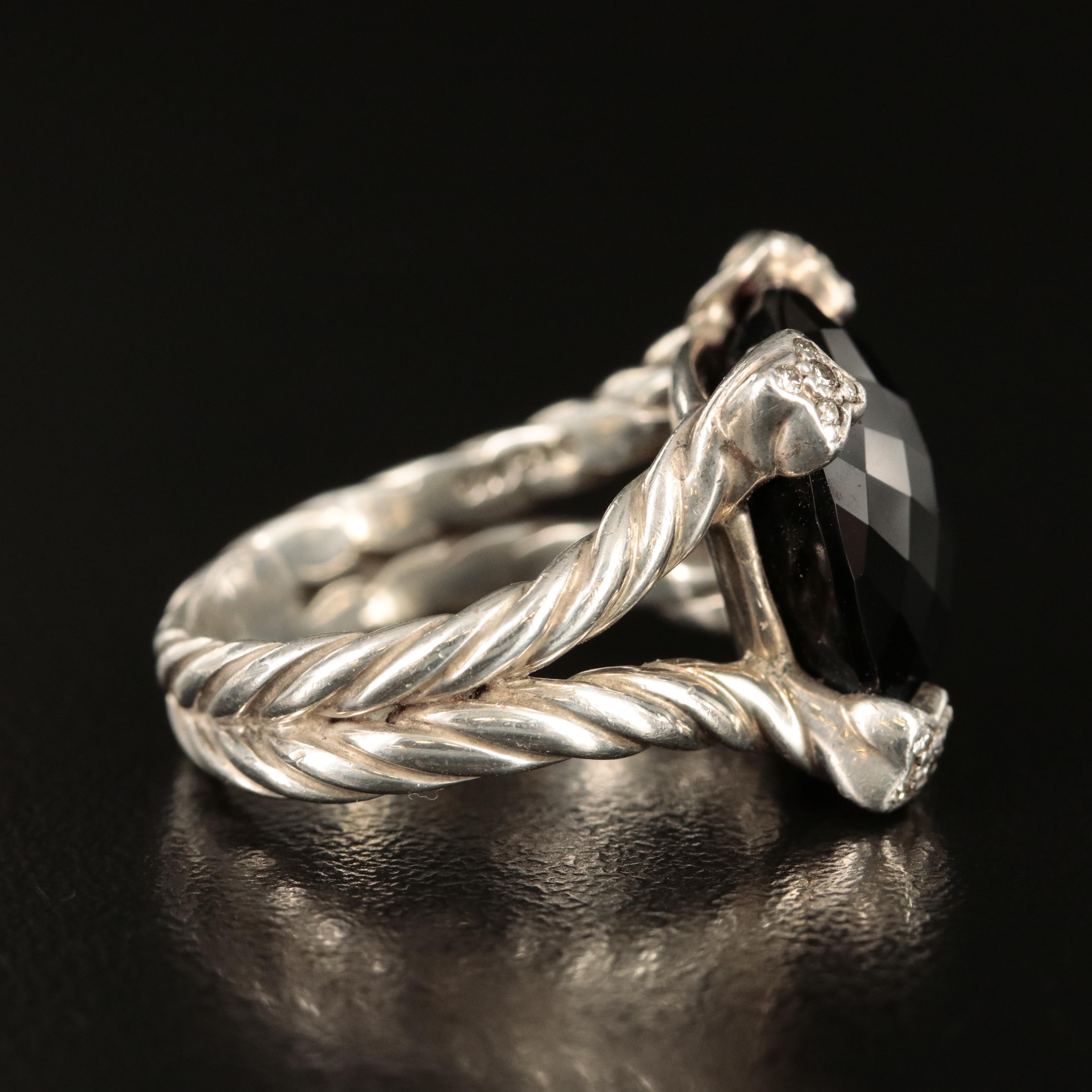 David Yurman "On Point" Sterling Black Onyx and Diamond Ring