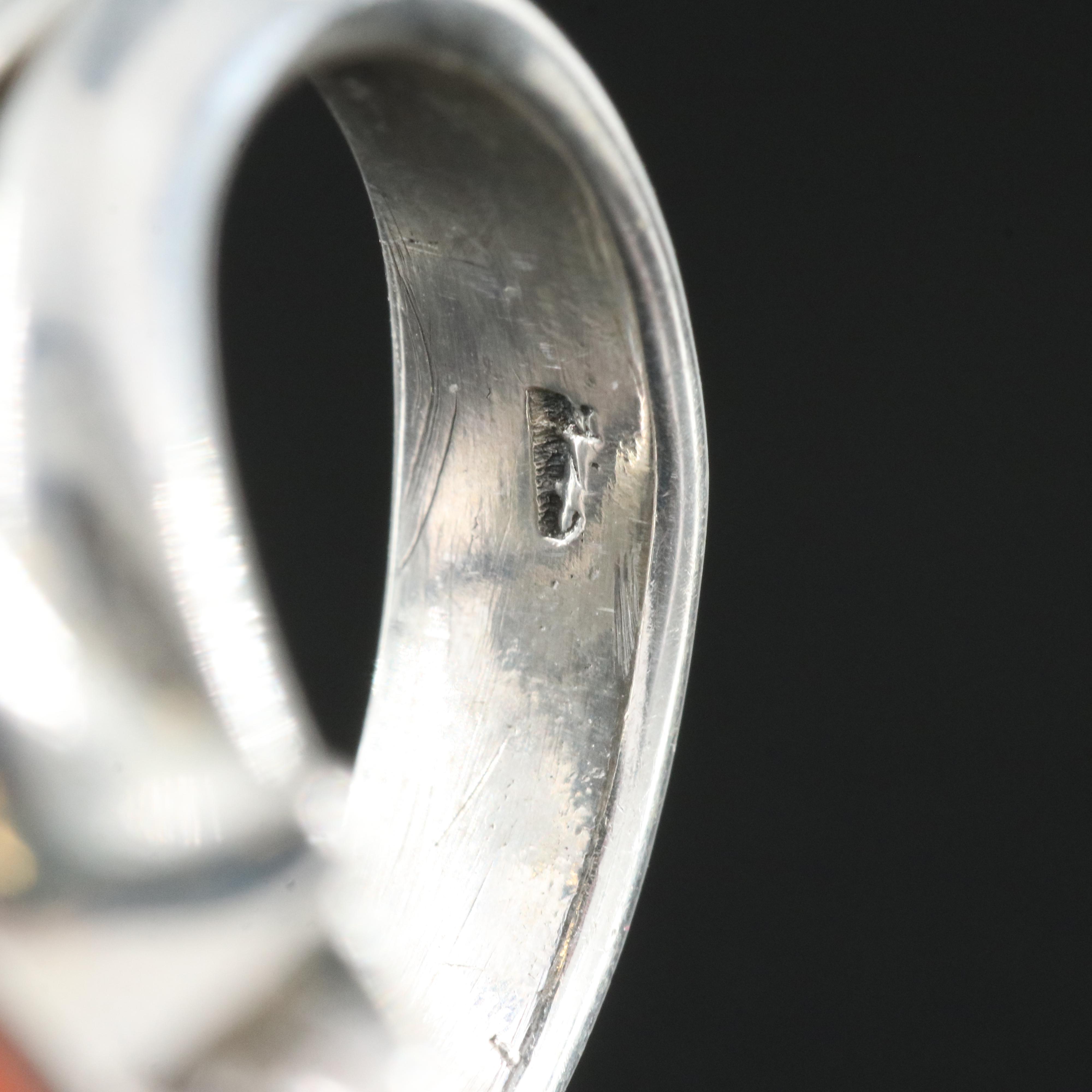 Western Style Sterling Ring Including Mother-of-Pearl and Faux Turquoise