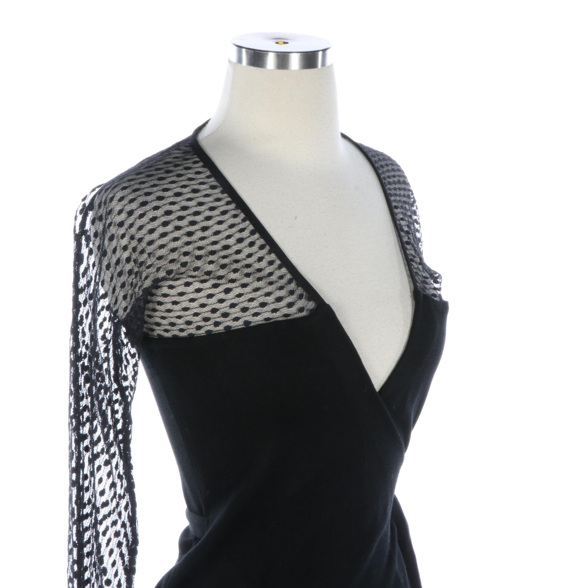 Diane von Furstenberg Zalda Illusion Yoke Wrap Dress with V-Cut Neckline