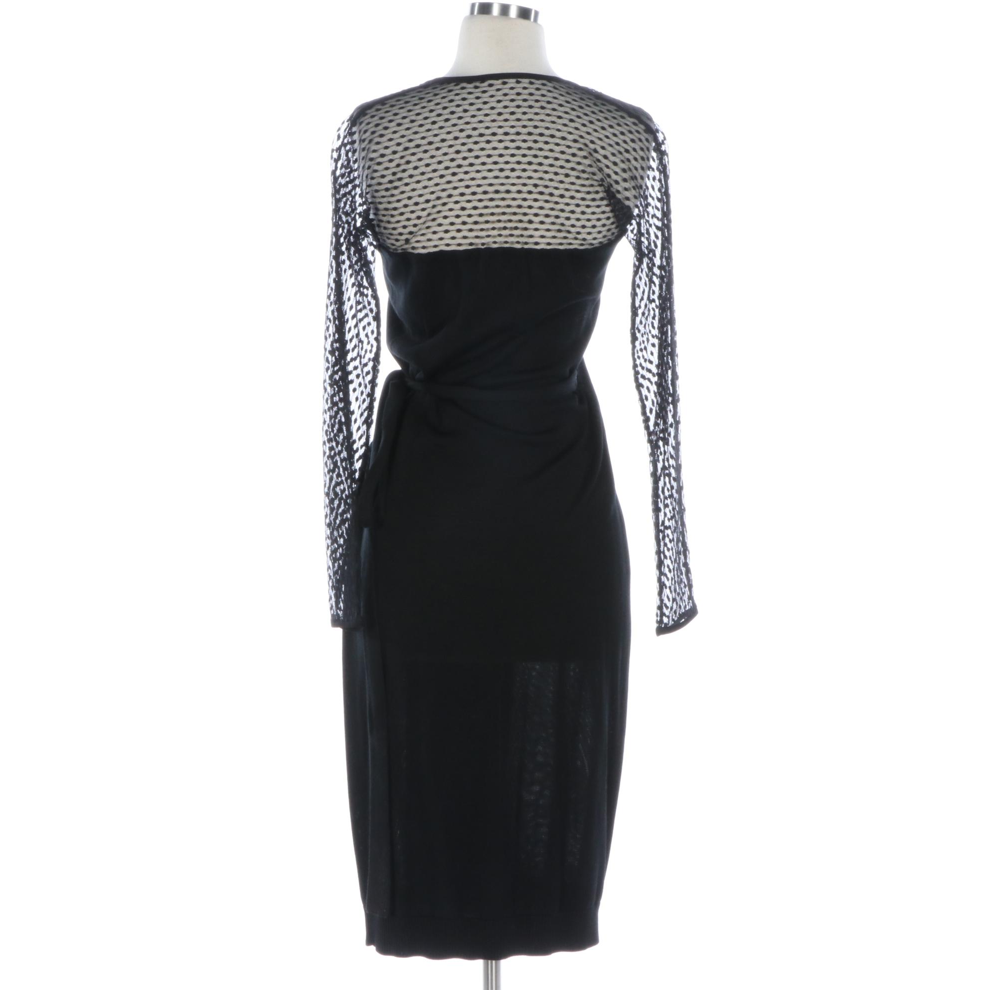 Diane von Furstenberg Zalda Illusion Yoke Wrap Dress with V-Cut Neckline