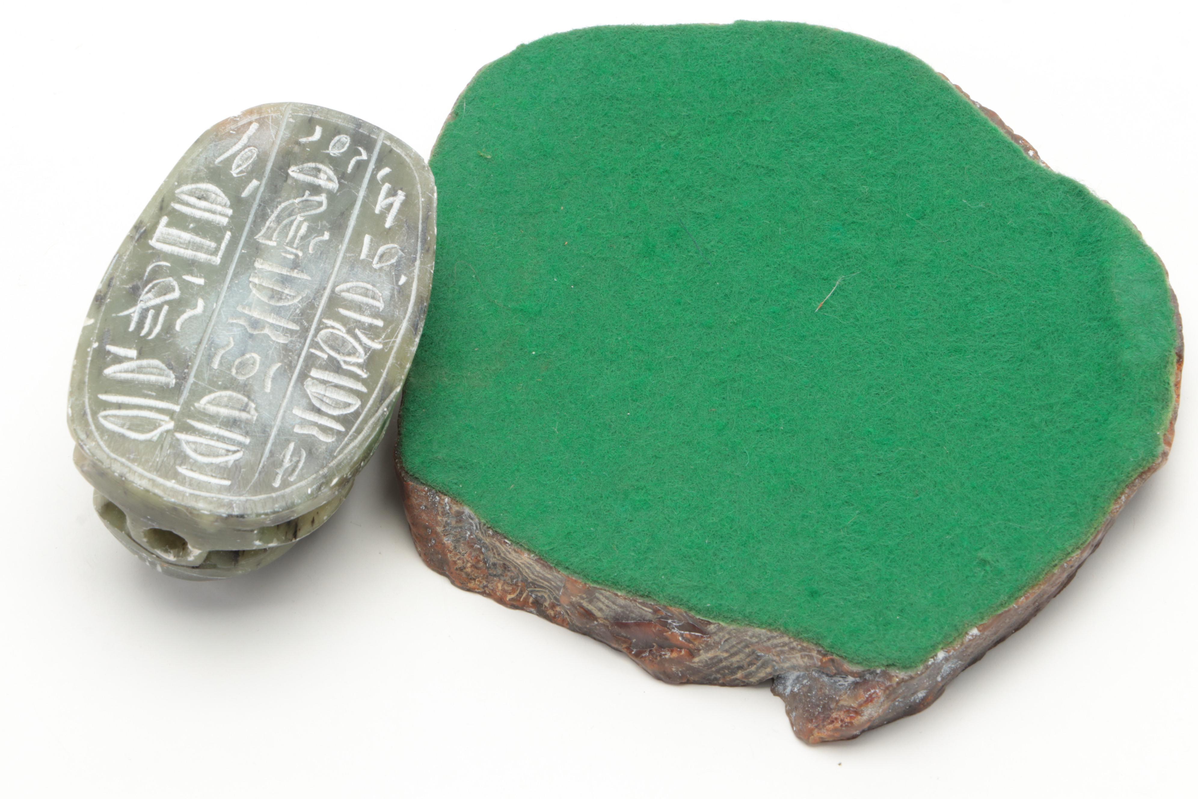 Mexican Abalone and Soapstone Mask With Ceramic Aztec Calendar, More