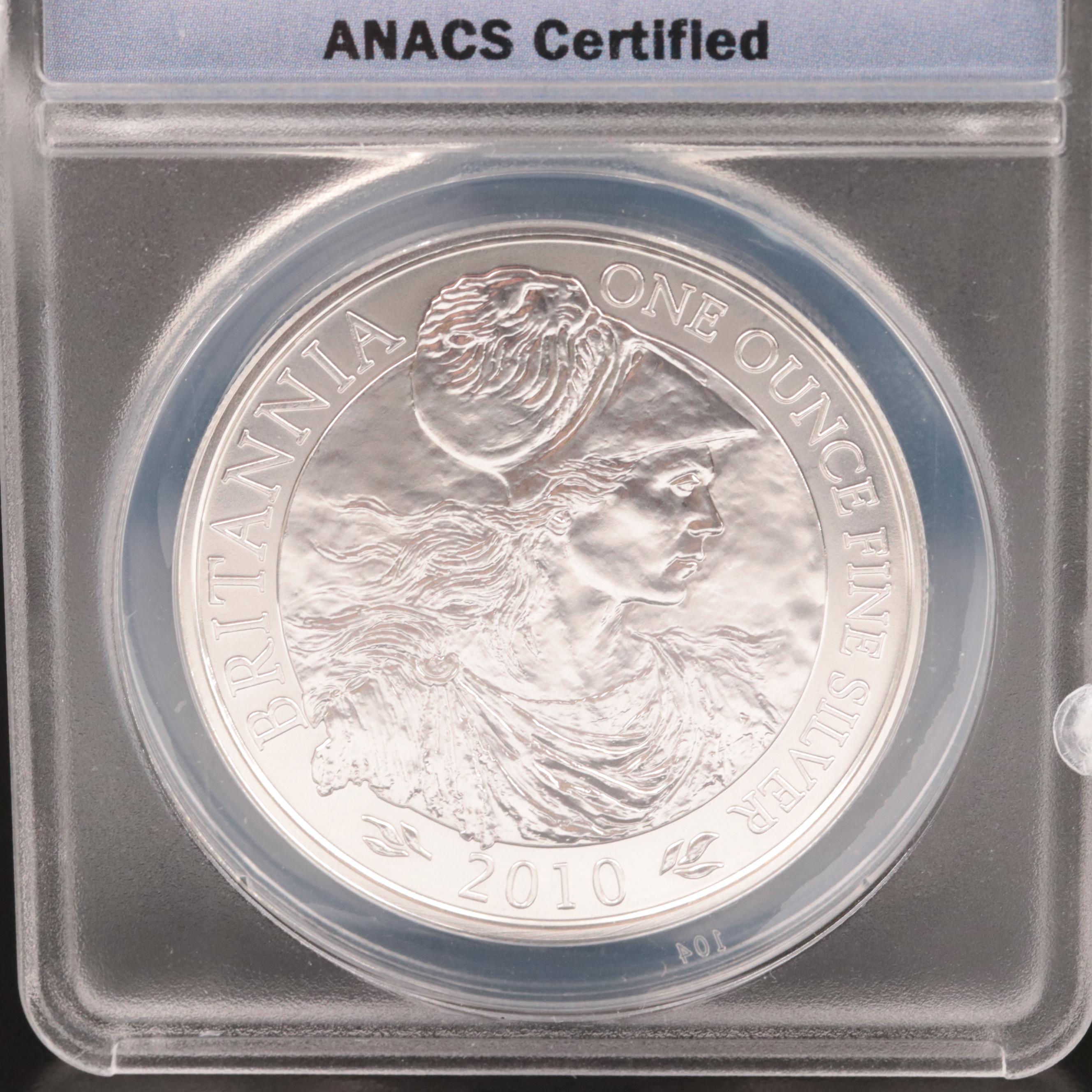 ANACS Graded MS70 2010 Great Britain Britannia .958 Silver Two Pound Coin