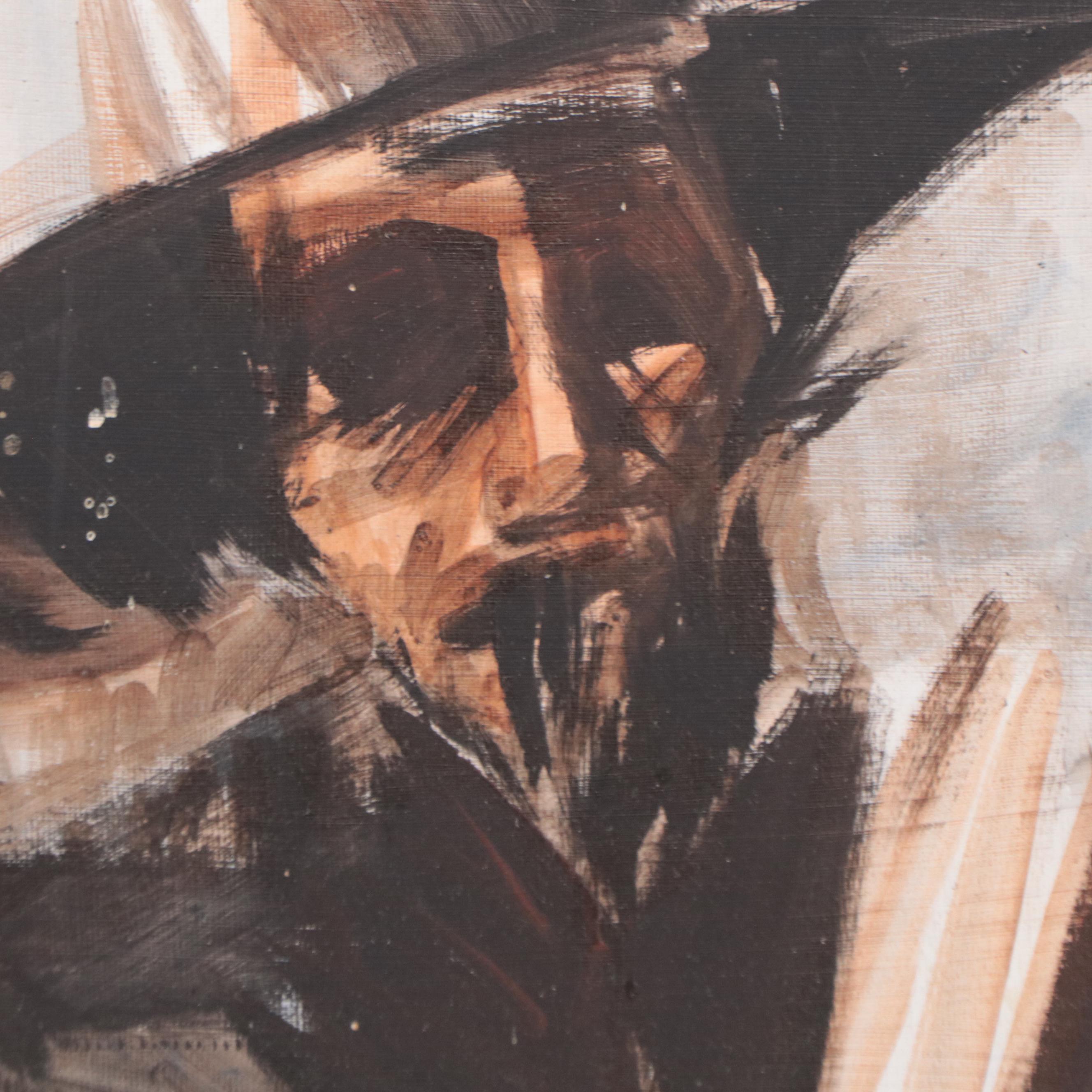 Figural Acrylic Painting of a Man in a Hat, Late 20th Century